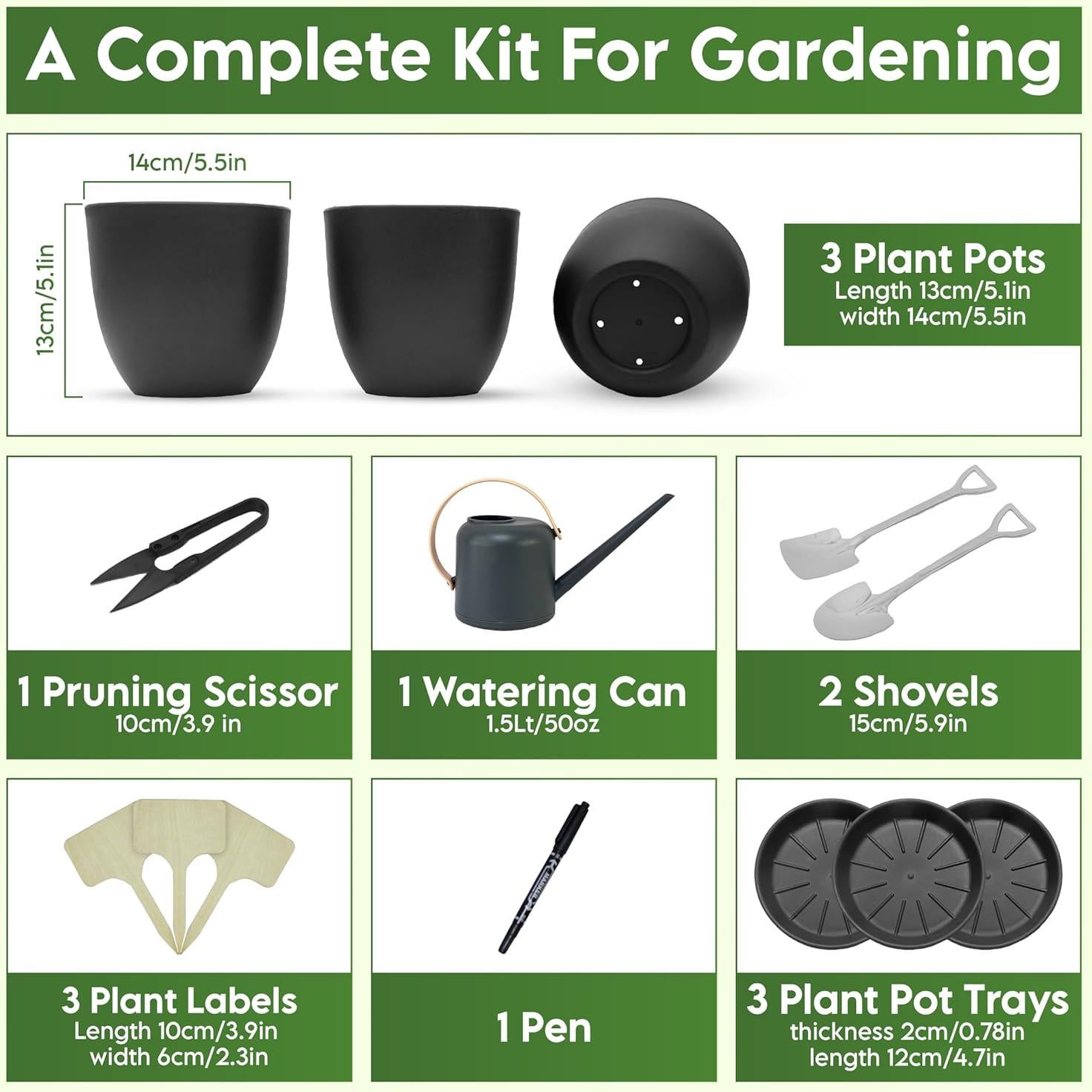 Kit de Jardín Interior JNGrow - Macetas Grandes y Regadera