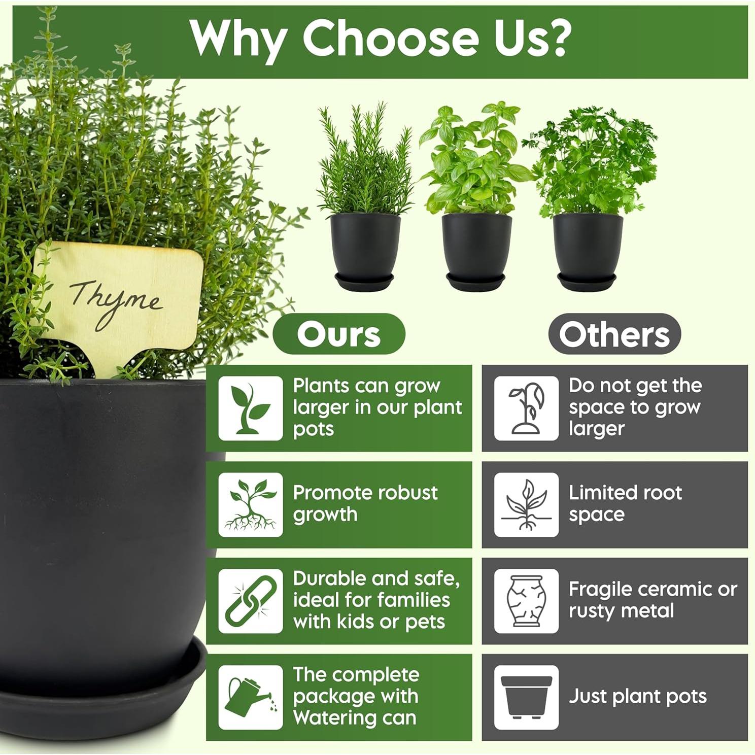 Kit de Jardín Interior JNGrow - Macetas Grandes y Regadera