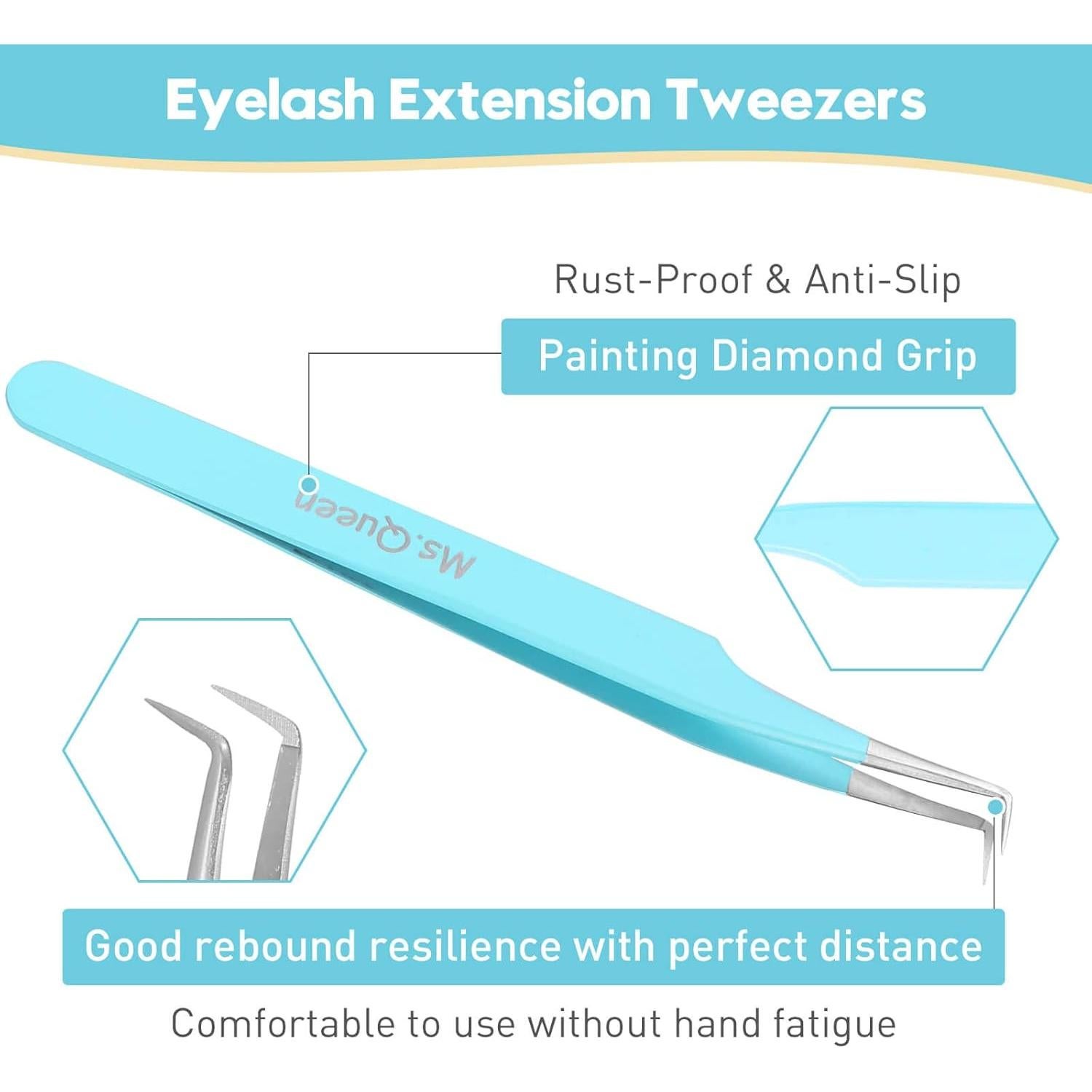 Pinzas para Pestañas Ms.Queen, Juego de 2 Piezas, Azul