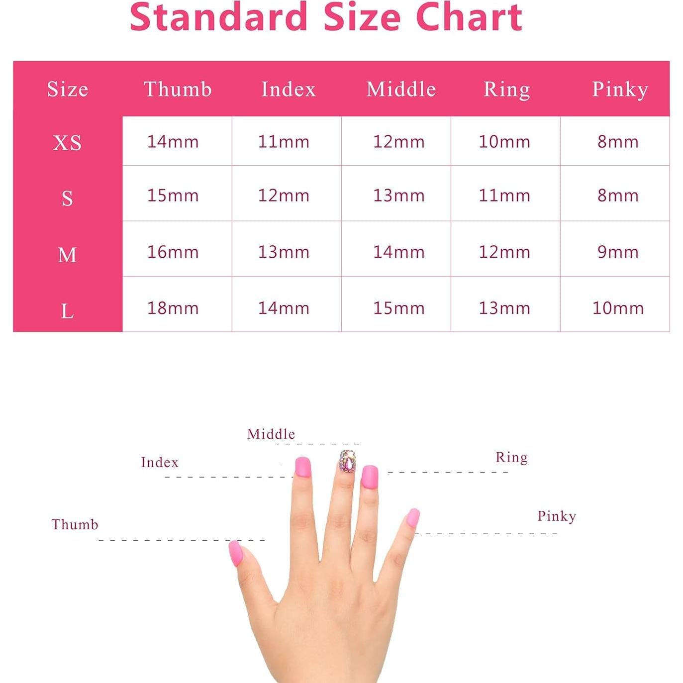 Uñas Postizas LOVFUL Cuadradas 4.3cm Negro Rosa con Cristales