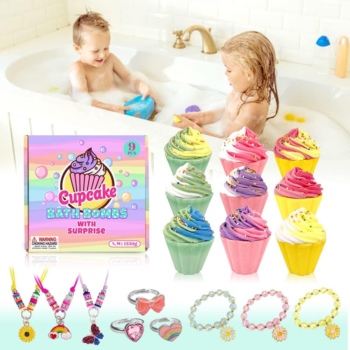 Paquete de 9 Bombas de Baño Cupcake con Joyería para Niños