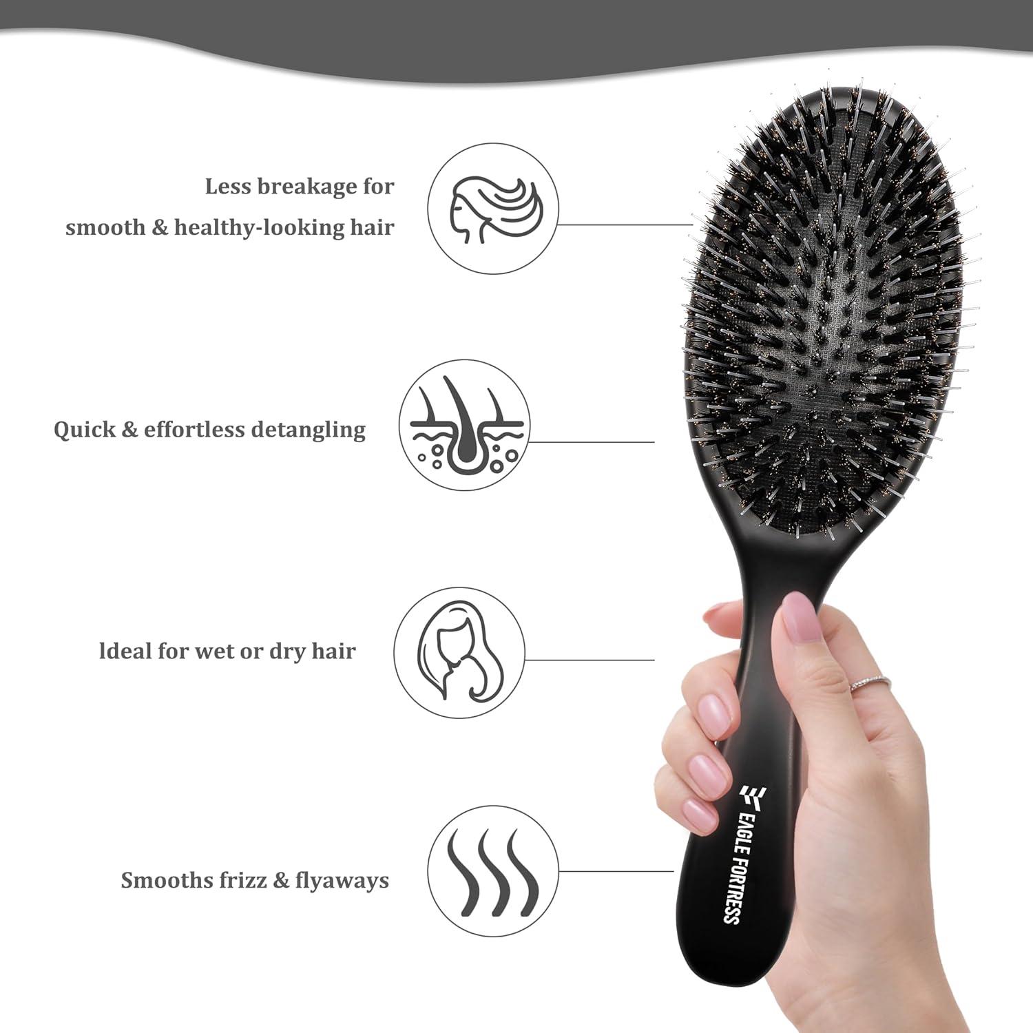 Cepillo Desenredador EAGLE FORTRESS con Cerdas de Jabalí y Nylon - Negro