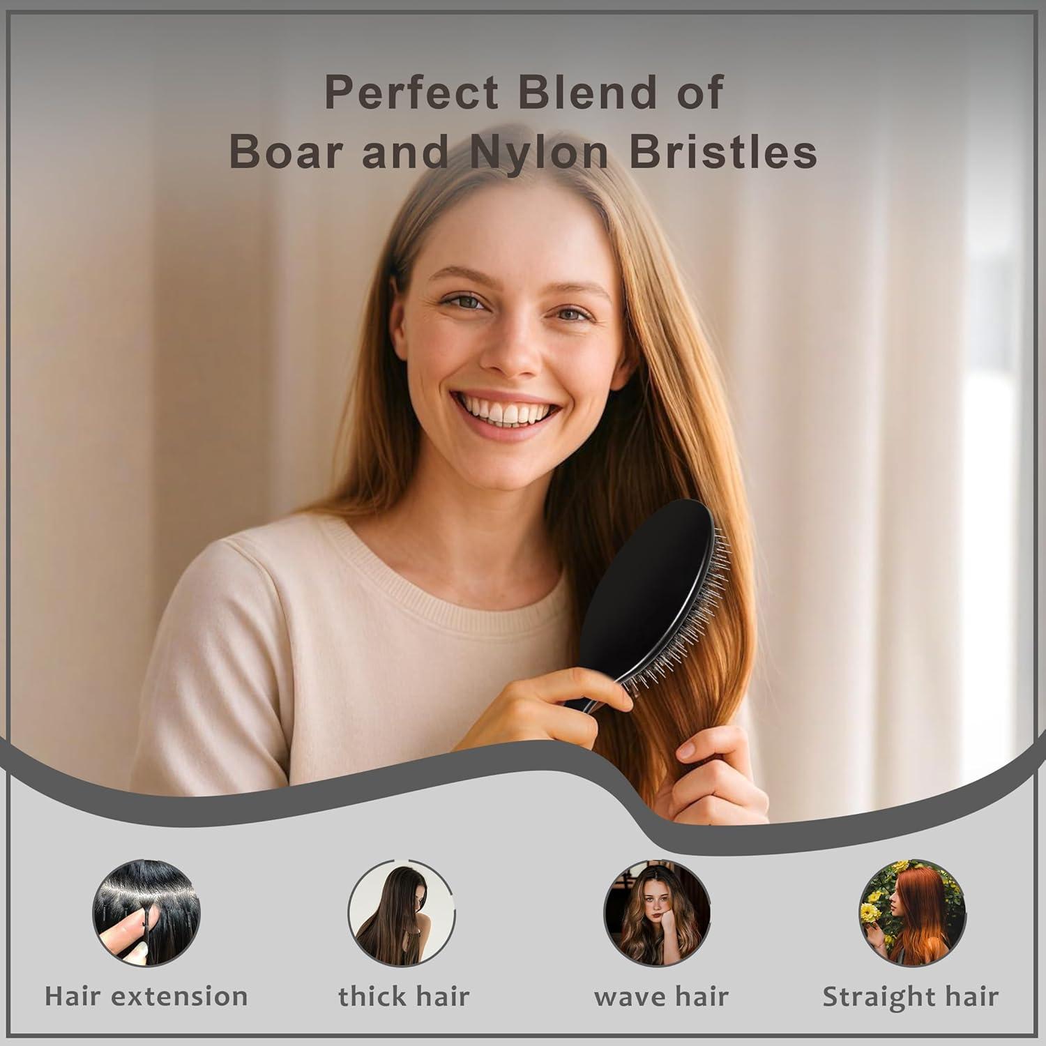 Cepillo Desenredador EAGLE FORTRESS con Cerdas de Jabalí y Nylon - Negro