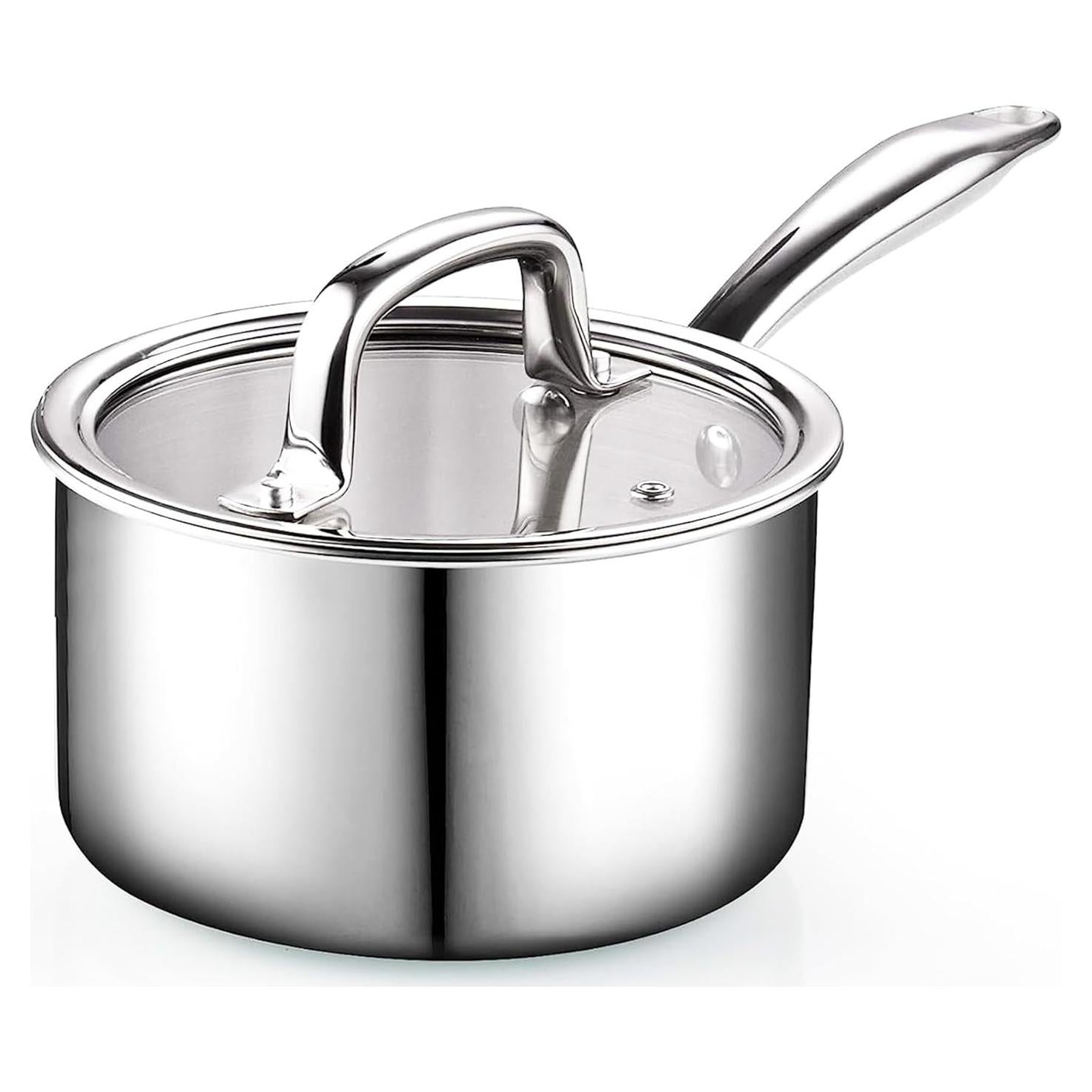 Cacerola de Acero Inoxidable Cook N Home 1.5L con Tapa de Vidrio