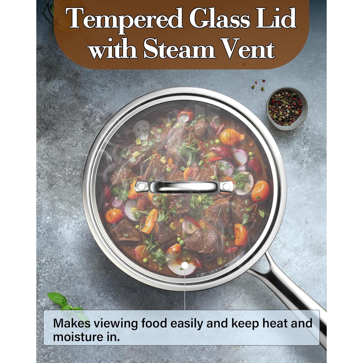 Cacerola de Acero Inoxidable Cook N Home 1.5L con Tapa de Vidrio