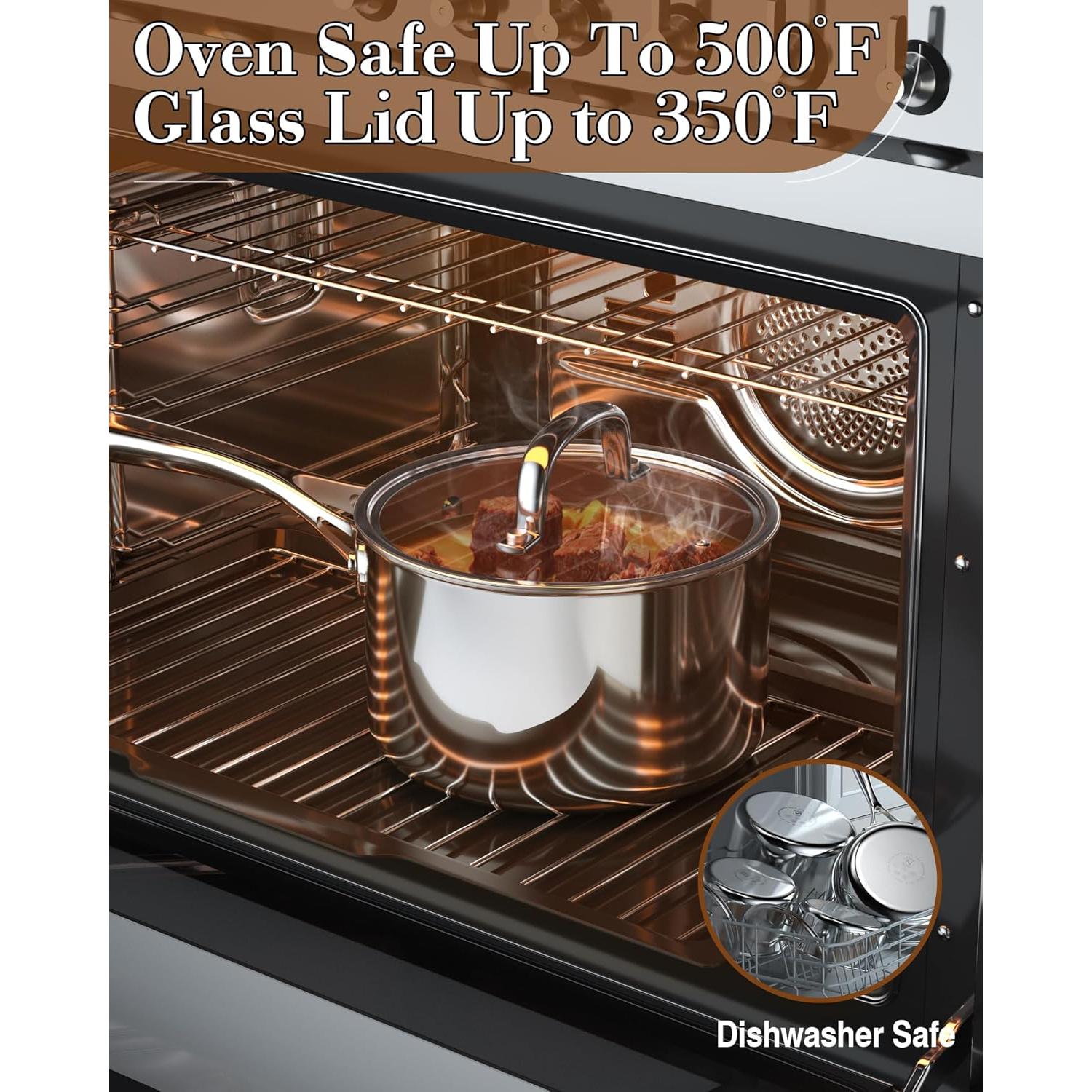 Cacerola de Acero Inoxidable Cook N Home 1.5L con Tapa de Vidrio