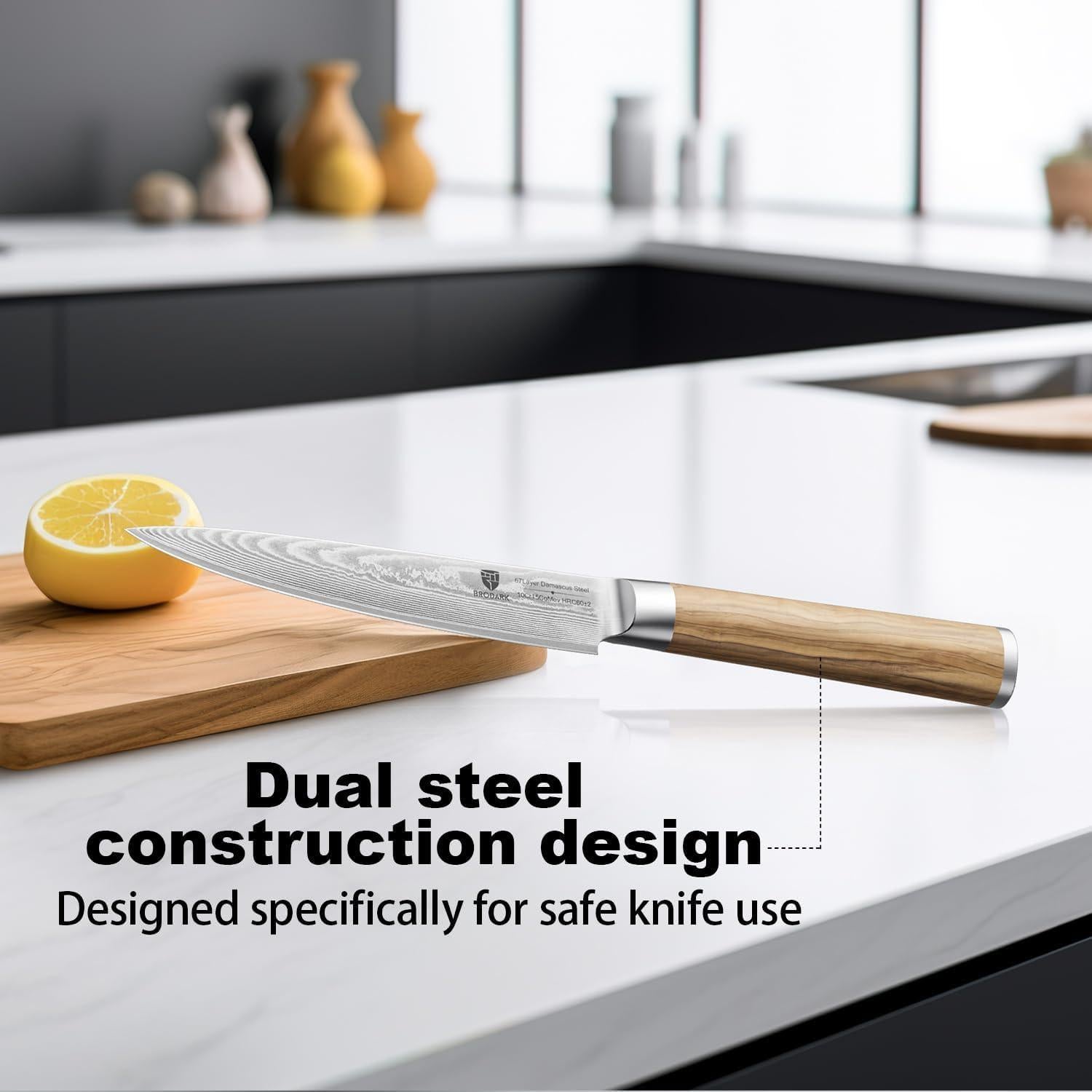 Cuchillo de Pelar BRODARK 13.97 cm Damasco Mango Madera Olivo