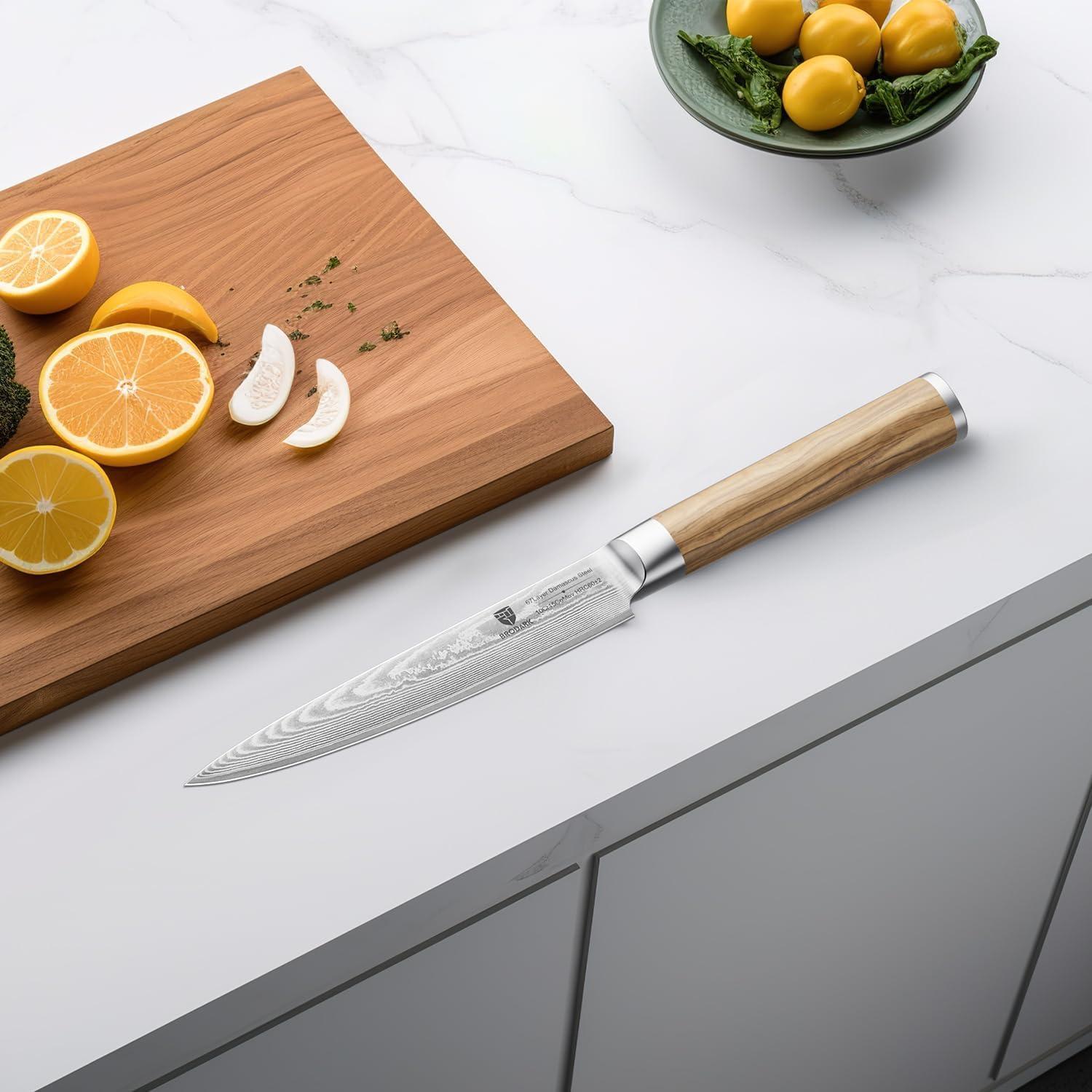 Cuchillo de Pelar BRODARK 13.97 cm Damasco Mango Madera Olivo