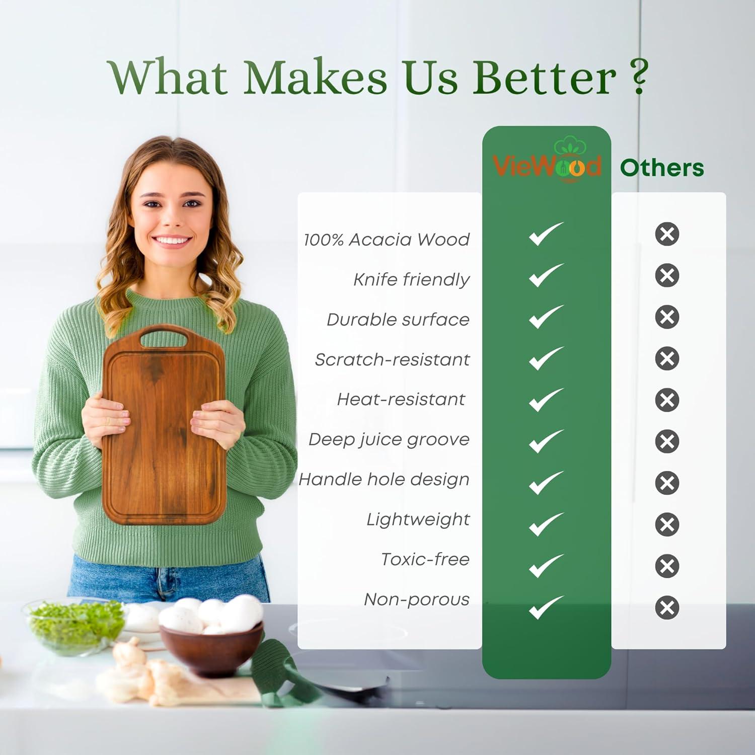 Tabla de Cortar de Madera de Acacia VieWood 33x20 cm Reversible