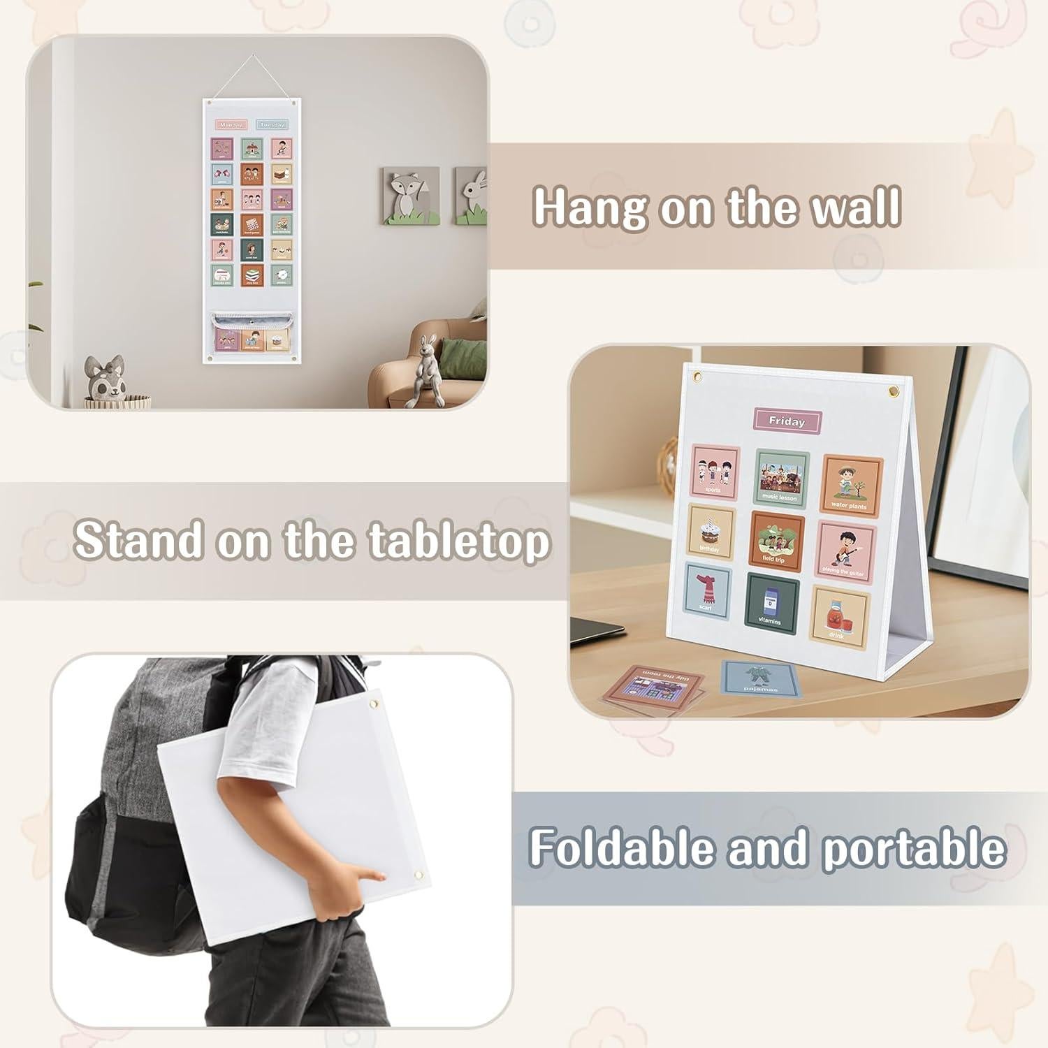 Horario Visual para Niños Joyreal con 135 Tarjetas Boho