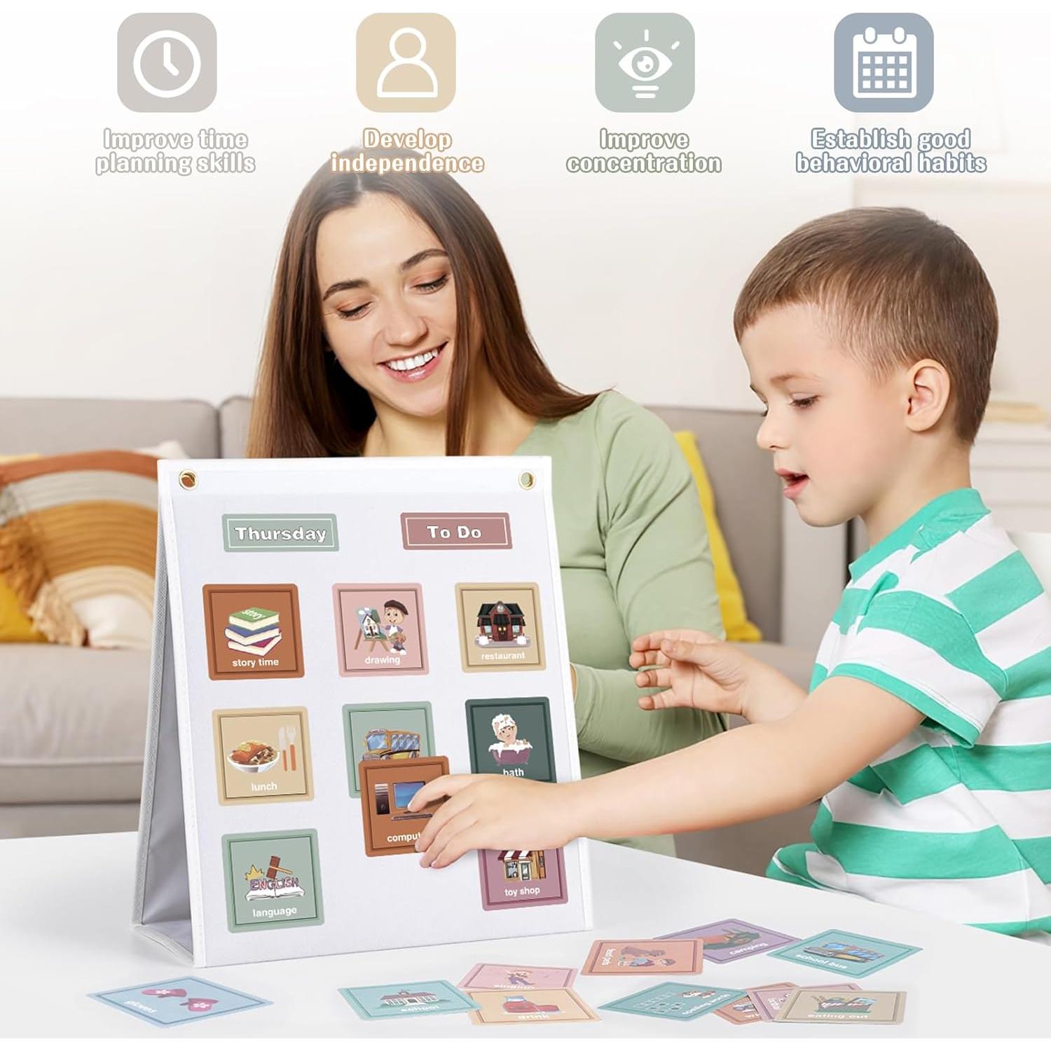 Horario Visual para Niños Joyreal con 135 Tarjetas Boho