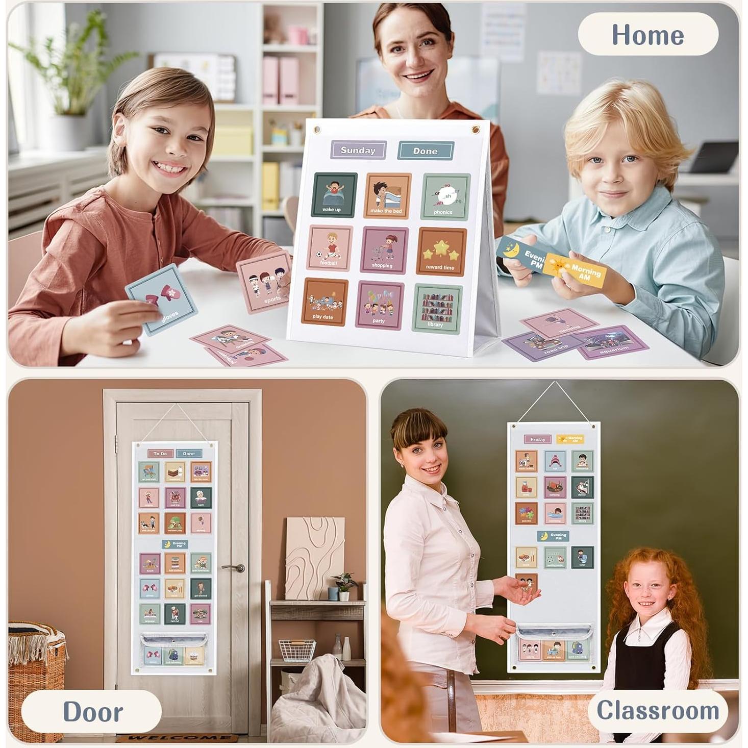 Horario Visual para Niños Joyreal con 135 Tarjetas Boho