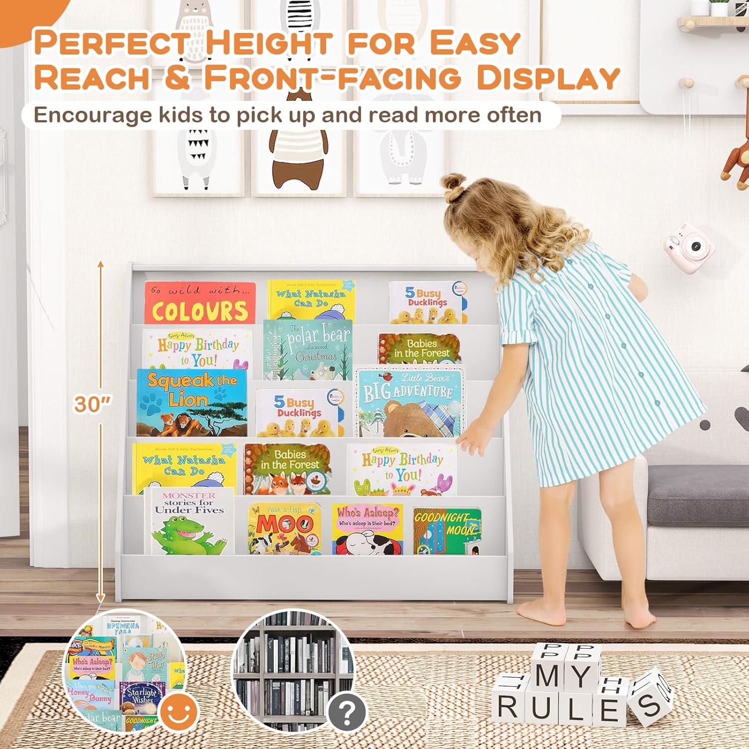 Estantería para Niños GLACER, Librero Montessori Blanco 76.2cm