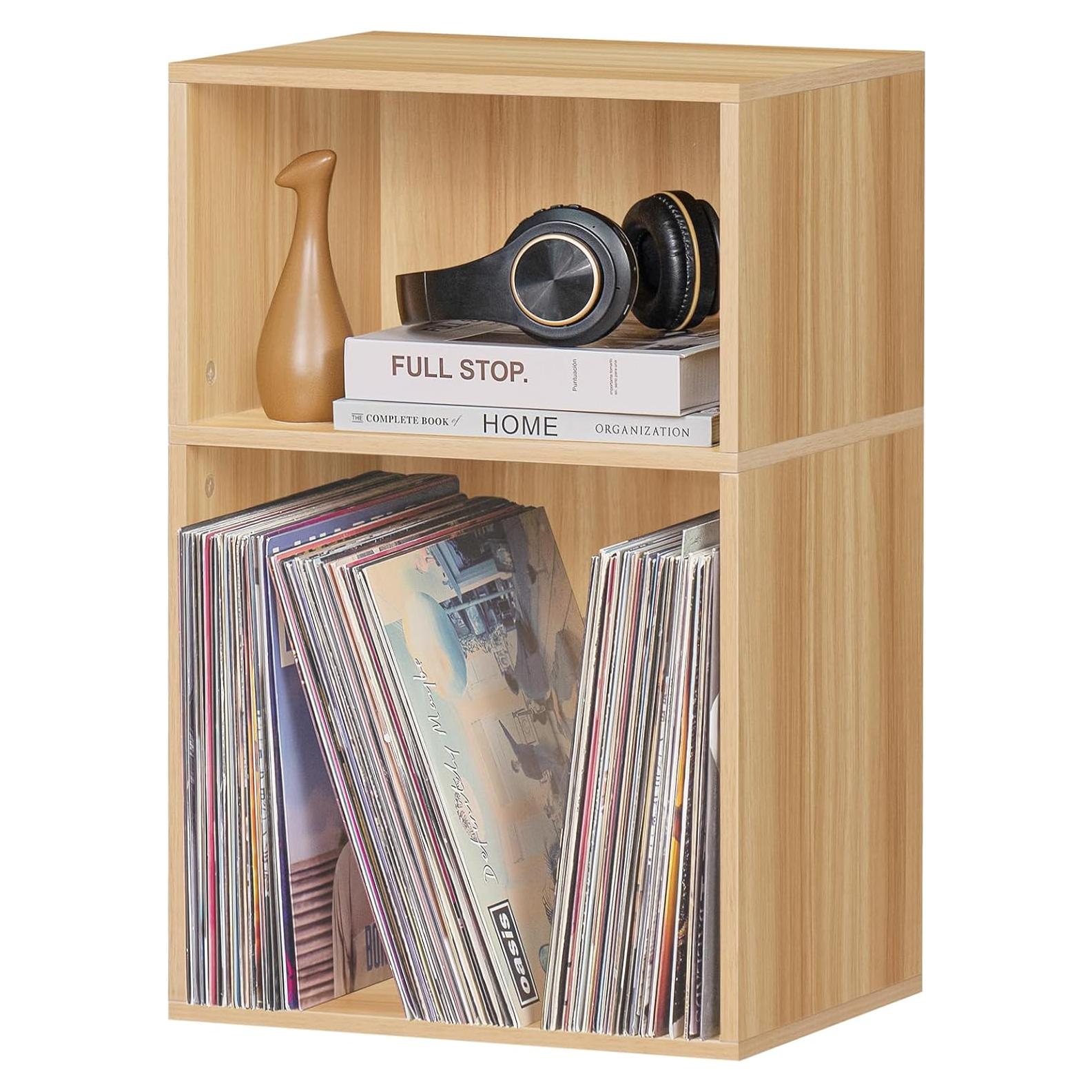 Estantería Cubo LEYAOYAO Natural para Tocadiscos y 100 Álbumes