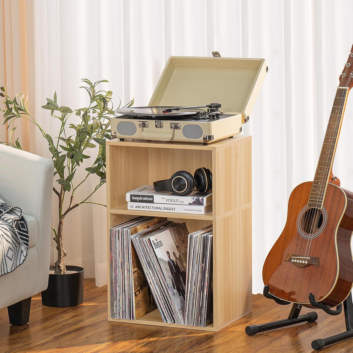 Estantería Cubo LEYAOYAO Natural para Tocadiscos y 100 Álbumes