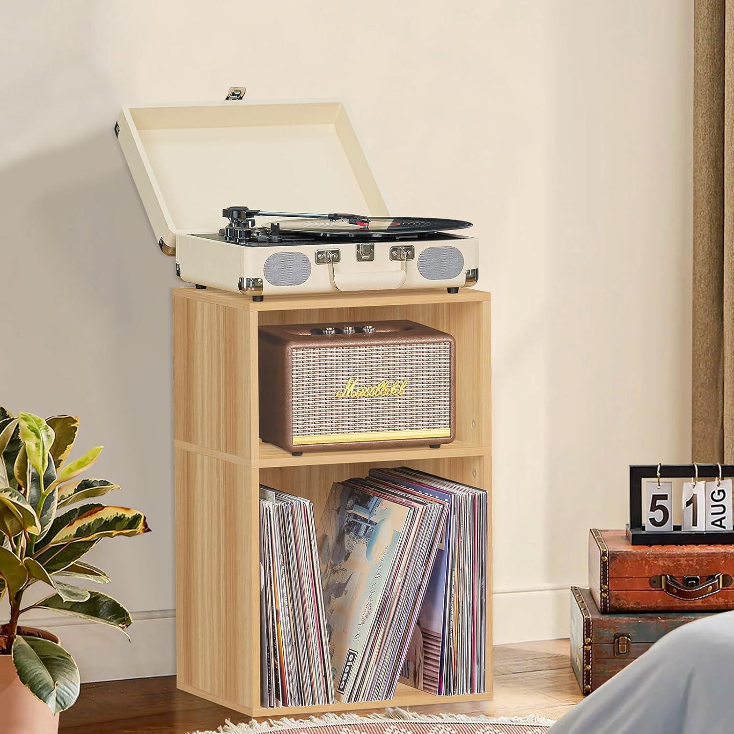 Estantería Cubo LEYAOYAO Natural para Tocadiscos y 100 Álbumes