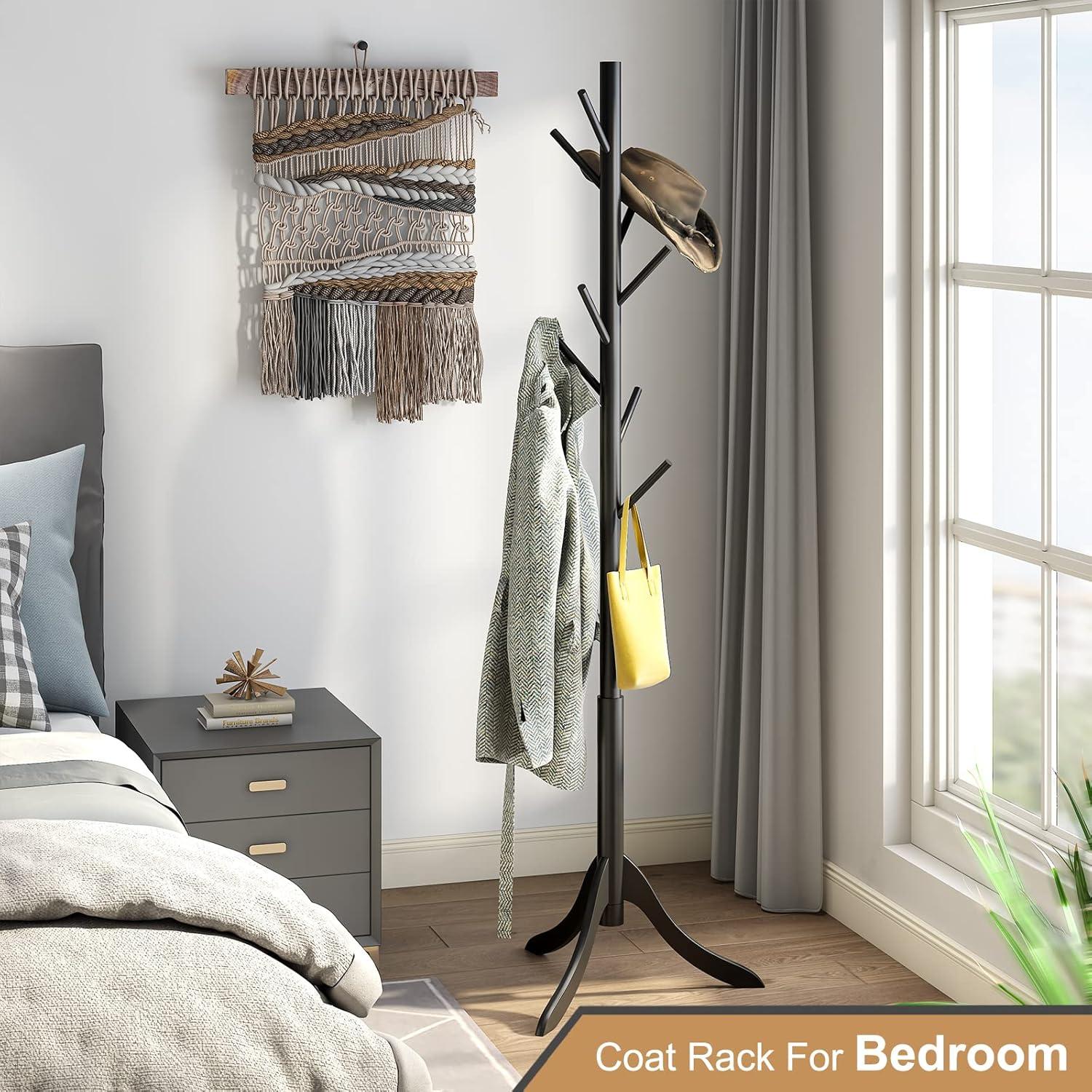 Perchero de pie Furshus de bambú negro con 8 ganchos