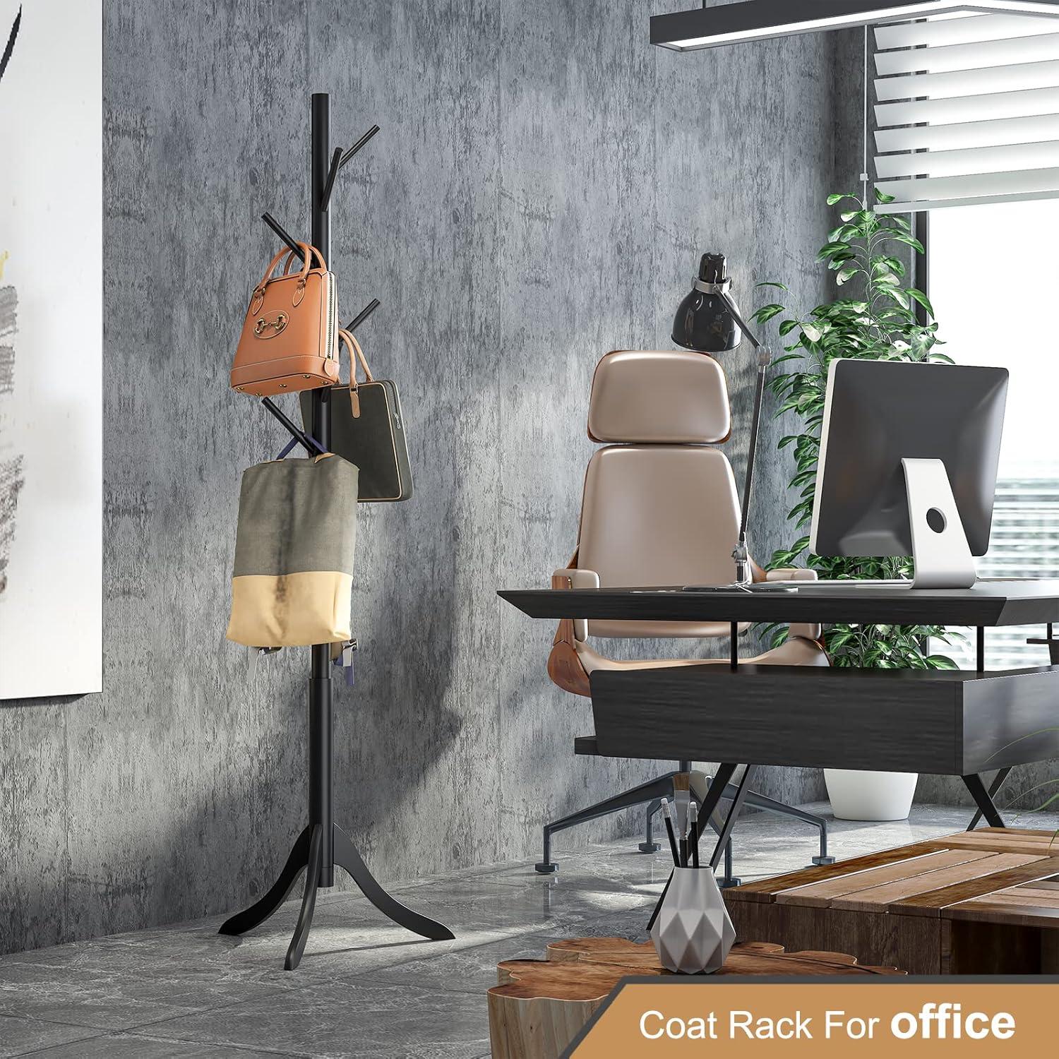 Perchero de pie Furshus de bambú negro con 8 ganchos