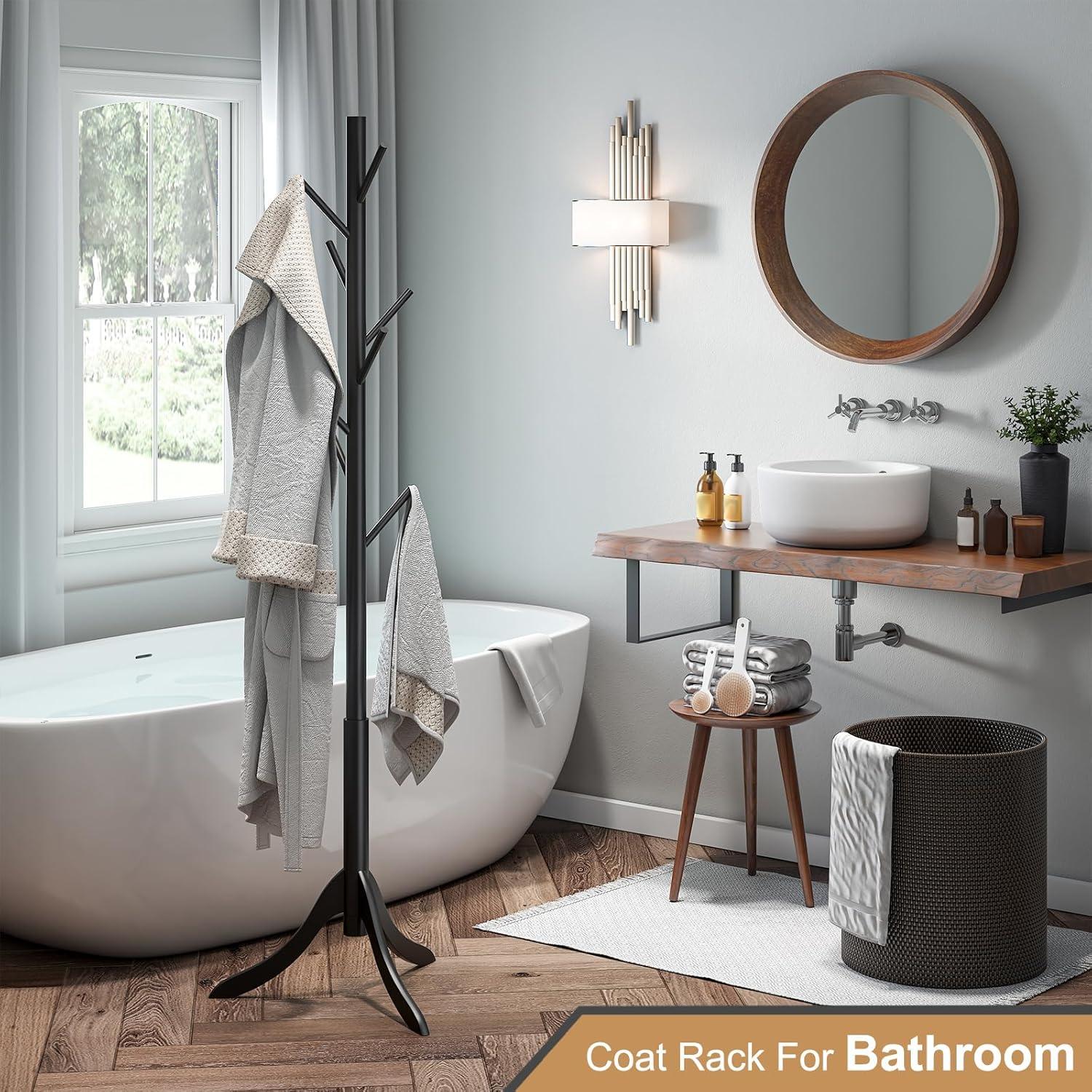 Perchero de pie Furshus de bambú negro con 8 ganchos