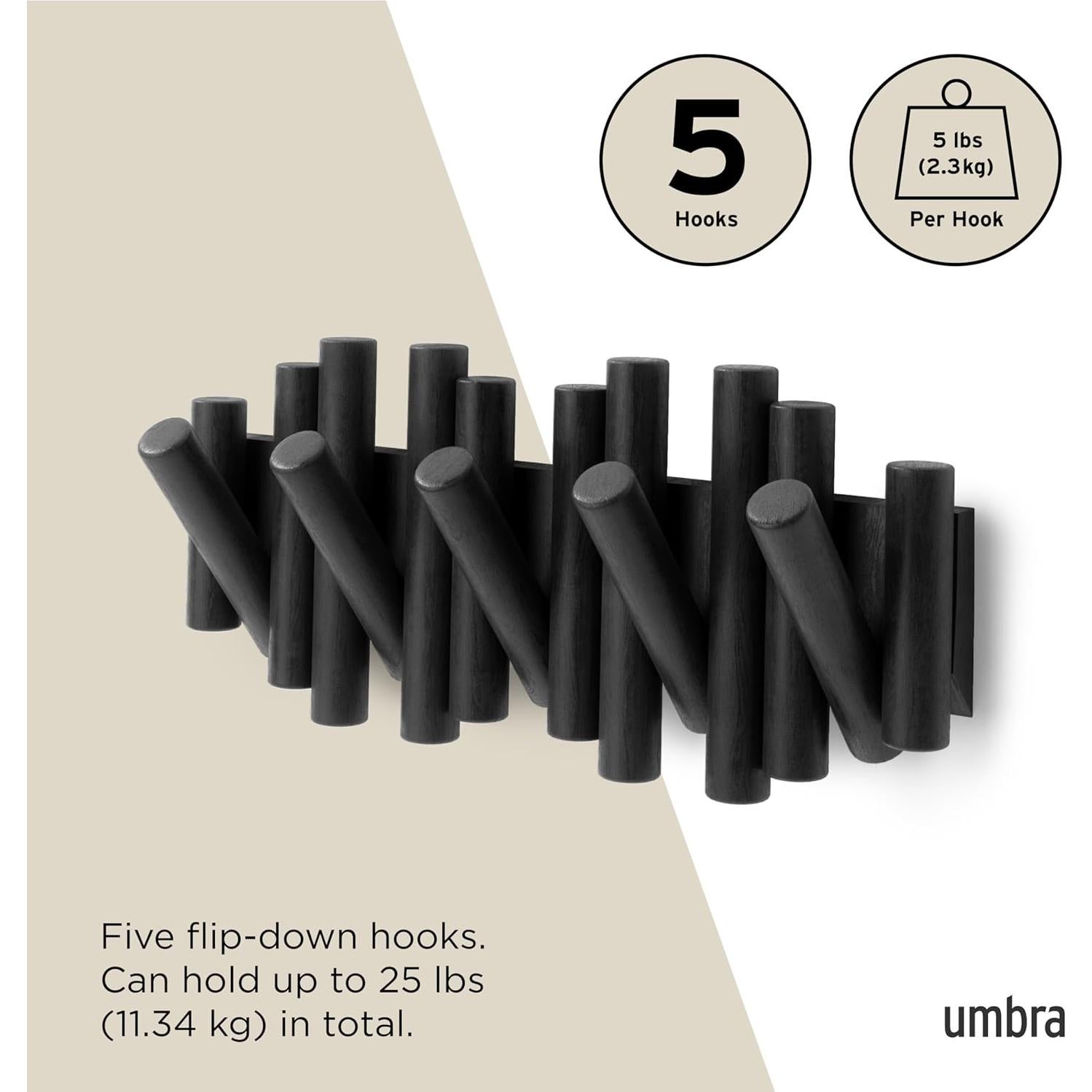 Gancho de Pared Umbra Picket 5 Ganchos Madera Negra