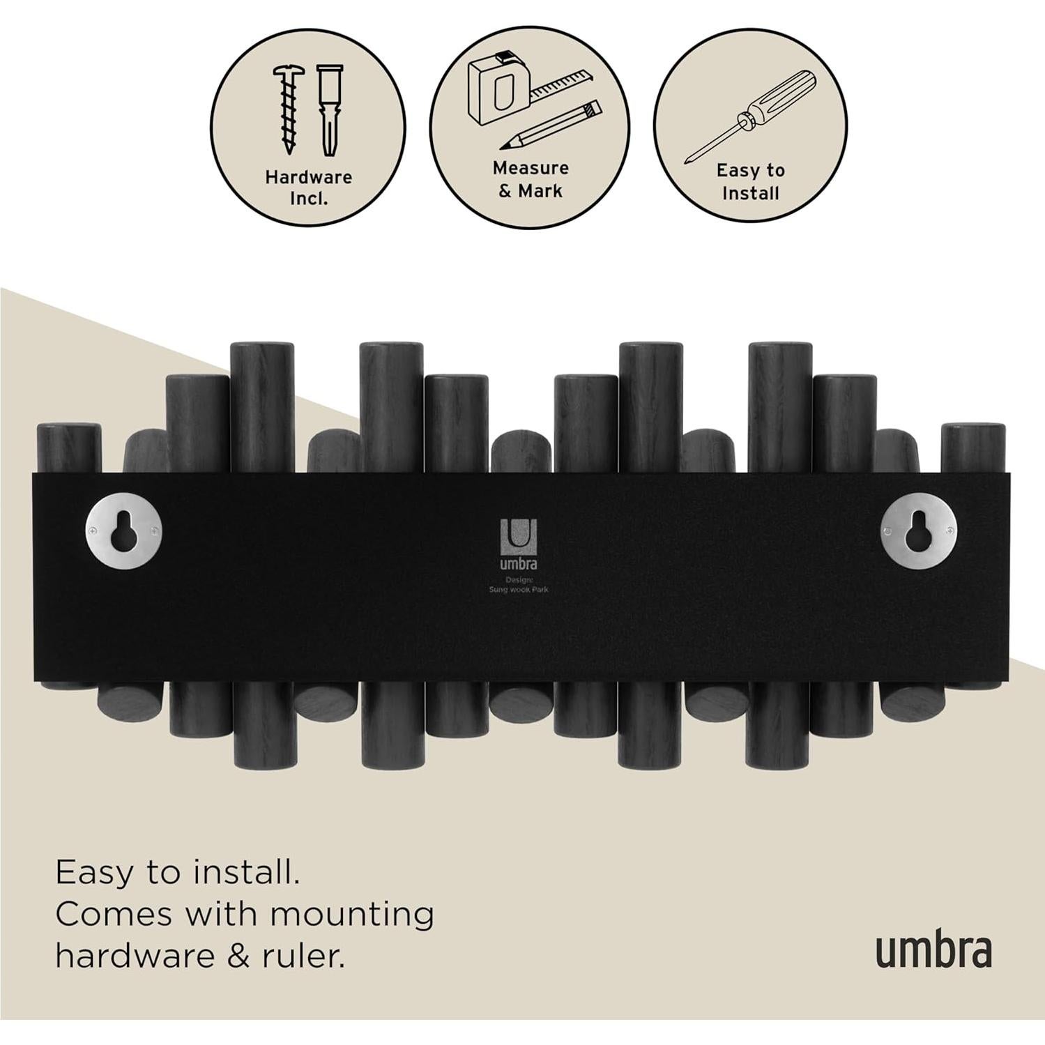 Gancho de Pared Umbra Picket 5 Ganchos Madera Negra