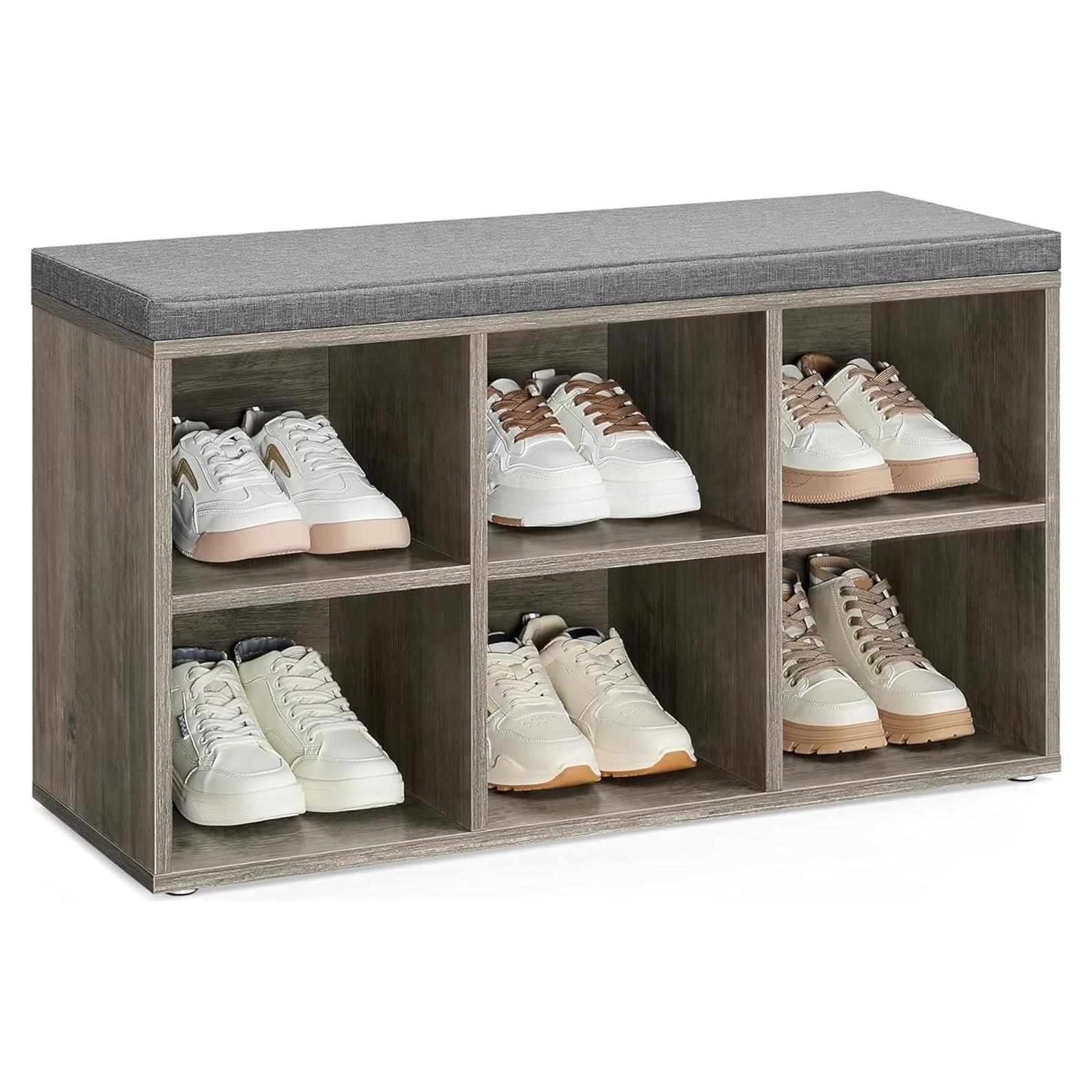 Banco de almacenamiento de zapatos VASAGLE con cojín greige
