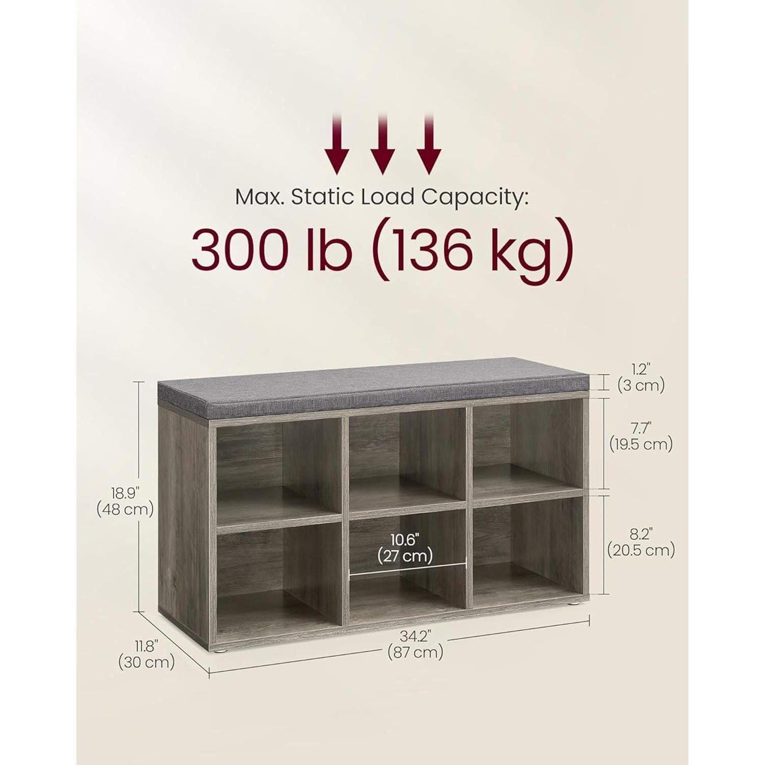 Banco de almacenamiento de zapatos VASAGLE con cojín greige