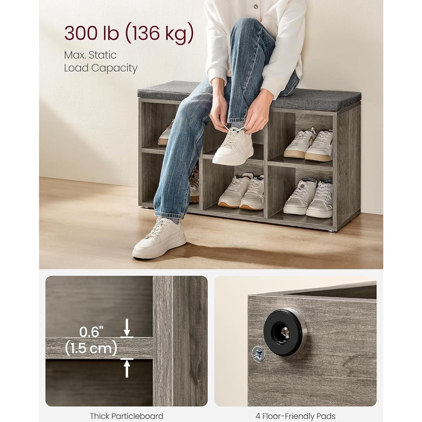 Banco de almacenamiento de zapatos VASAGLE con cojín greige