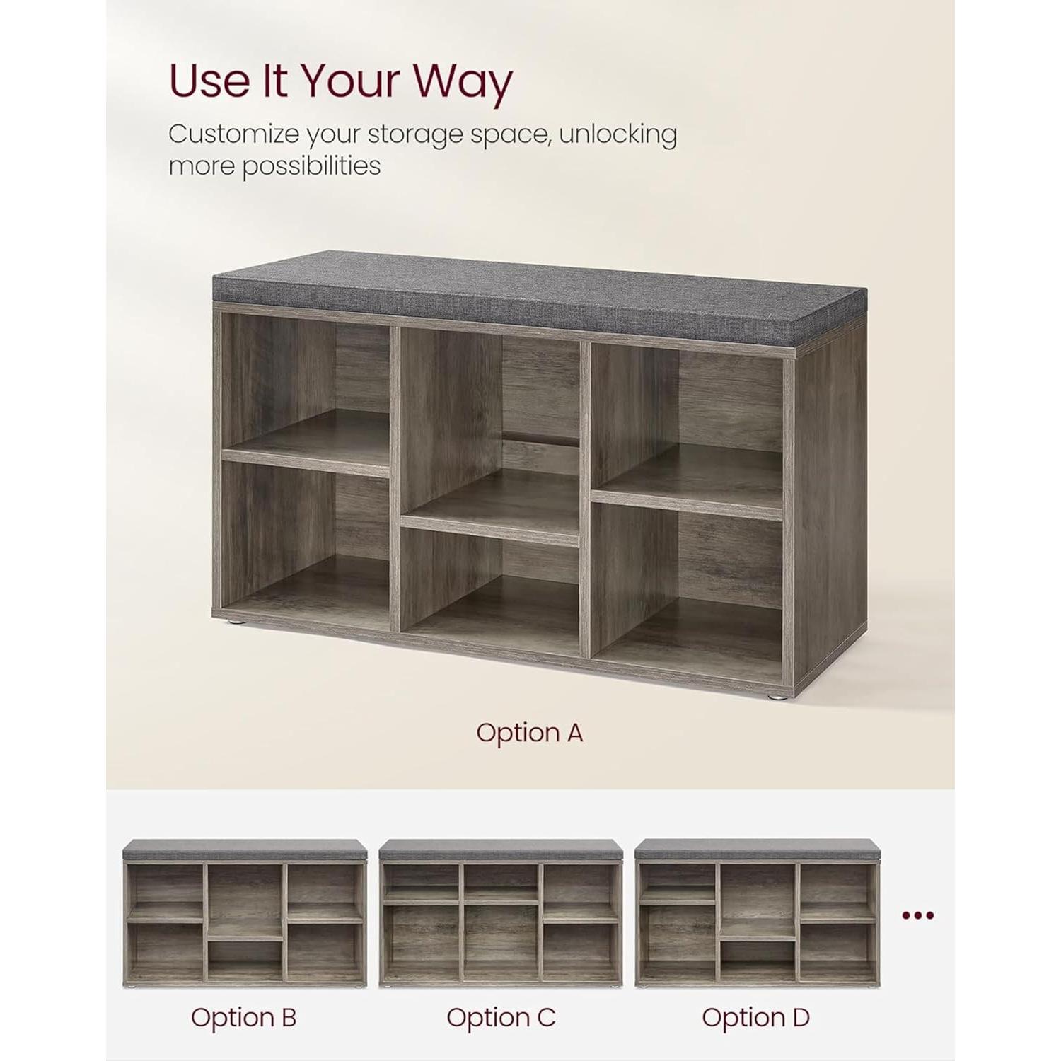 Banco de almacenamiento de zapatos VASAGLE con cojín greige