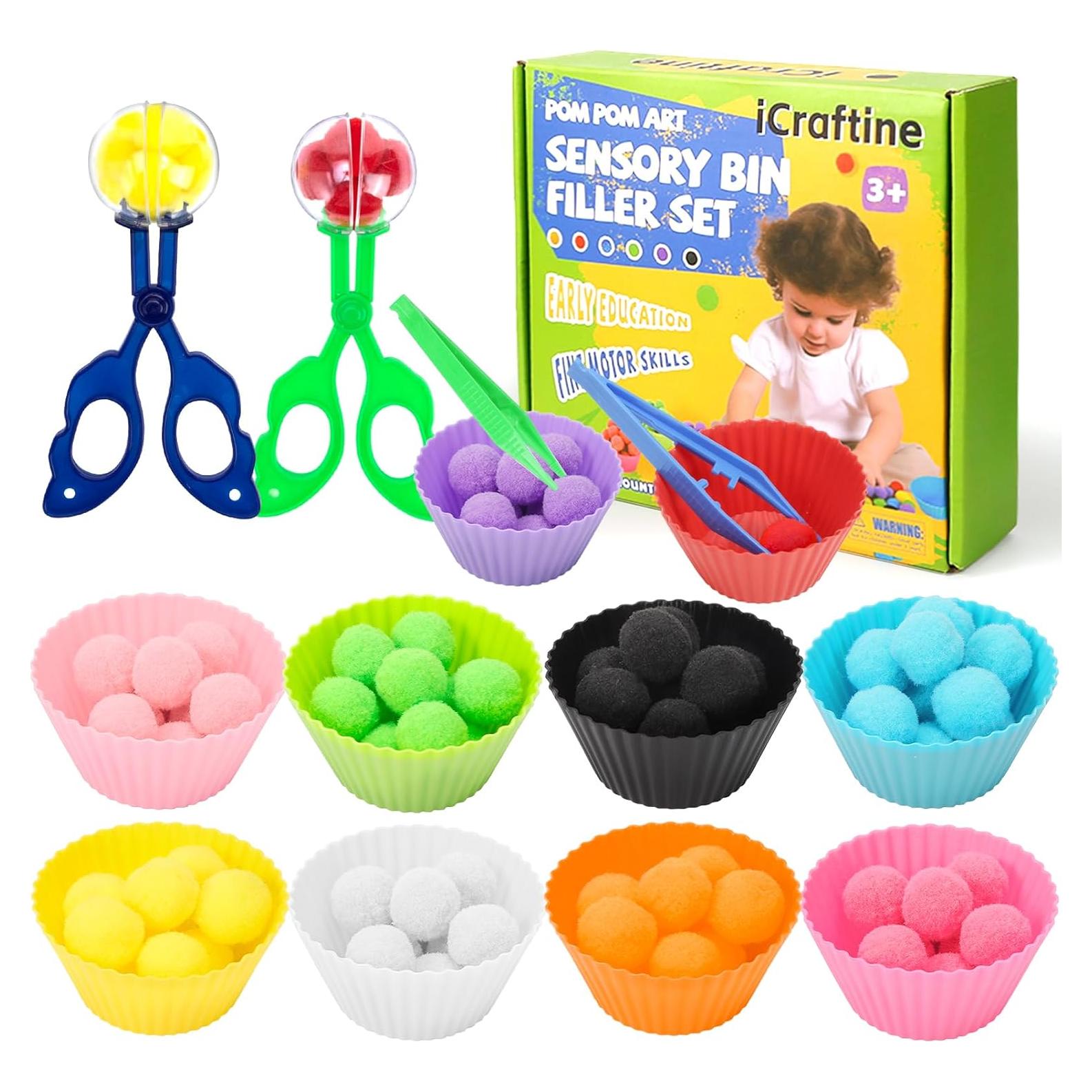 Kit de Relleno Sensorial iCraftine 114 PCS - Pom Poms y Tazones