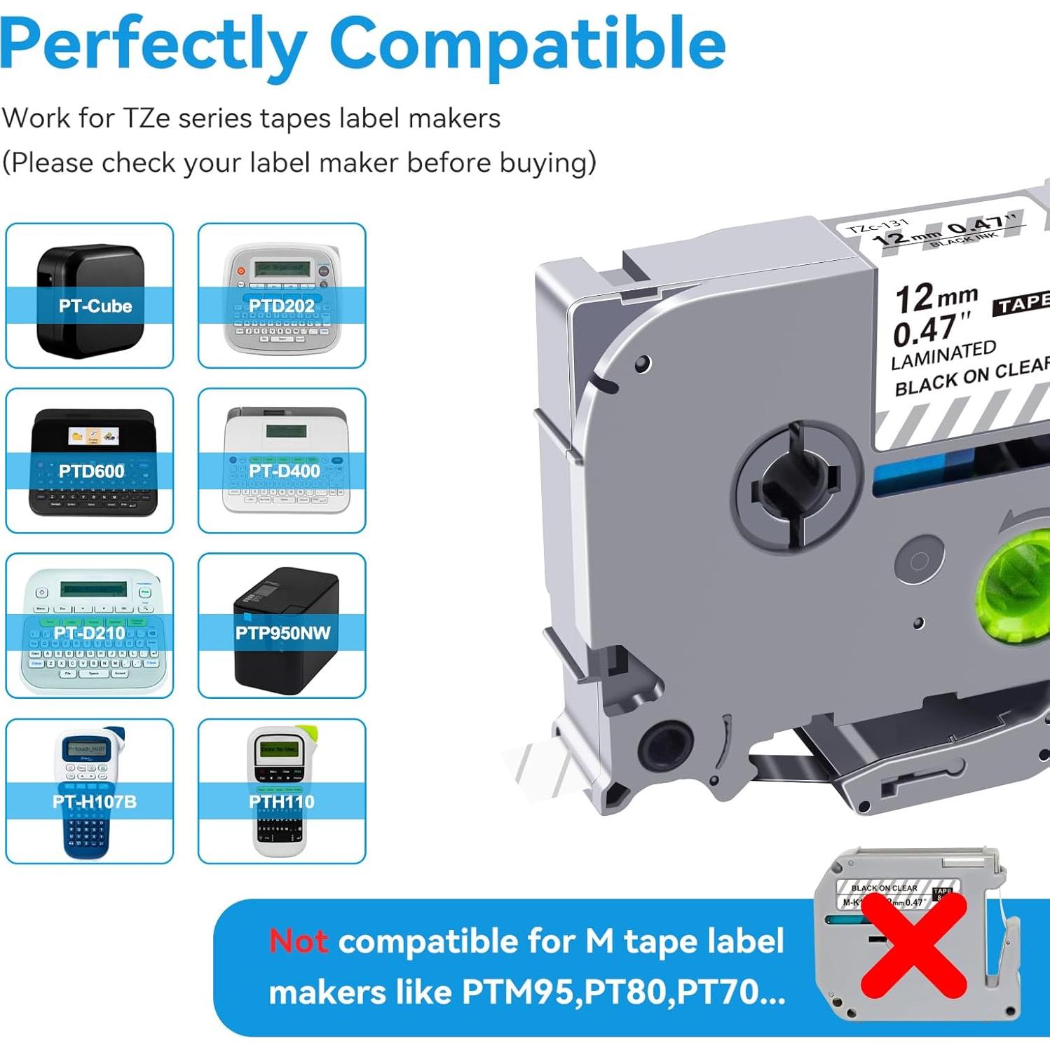 Cinta de Etiquetadora Womiten TZe-131 12mm x 8m Transparente