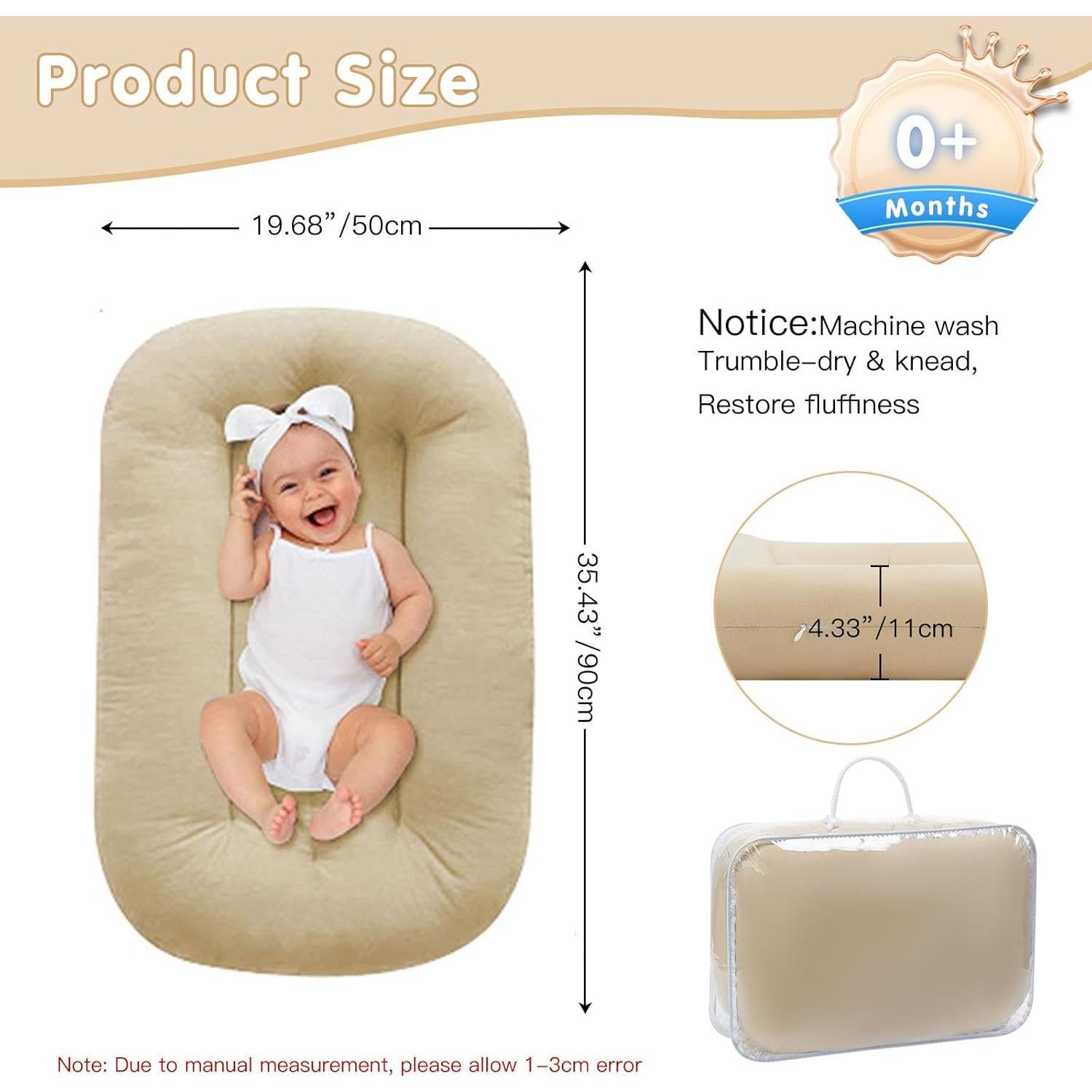 Lounger de Bebé Lucakuins Albaricoque 0-18 Meses Algodón Orgánico