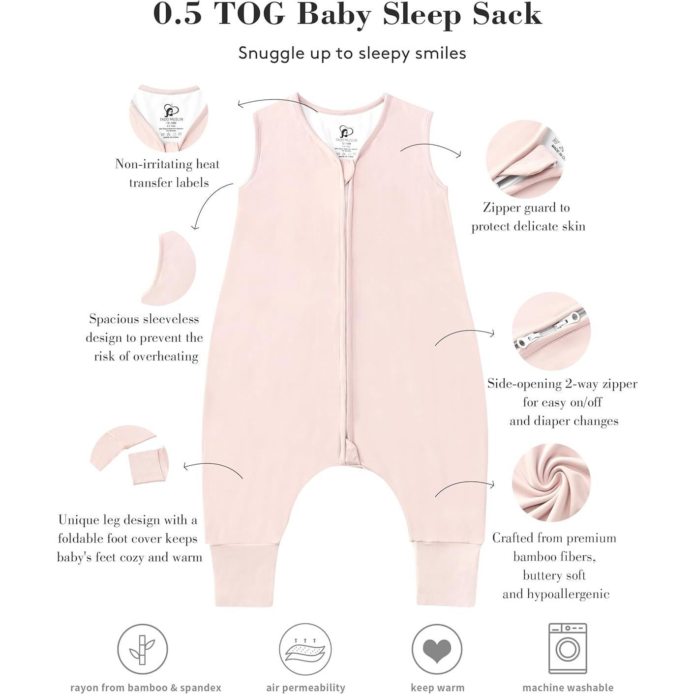 Saco de Sueño para Bebé TADO MUSLIN 6-12M 0.5 Tog Rosa Nube