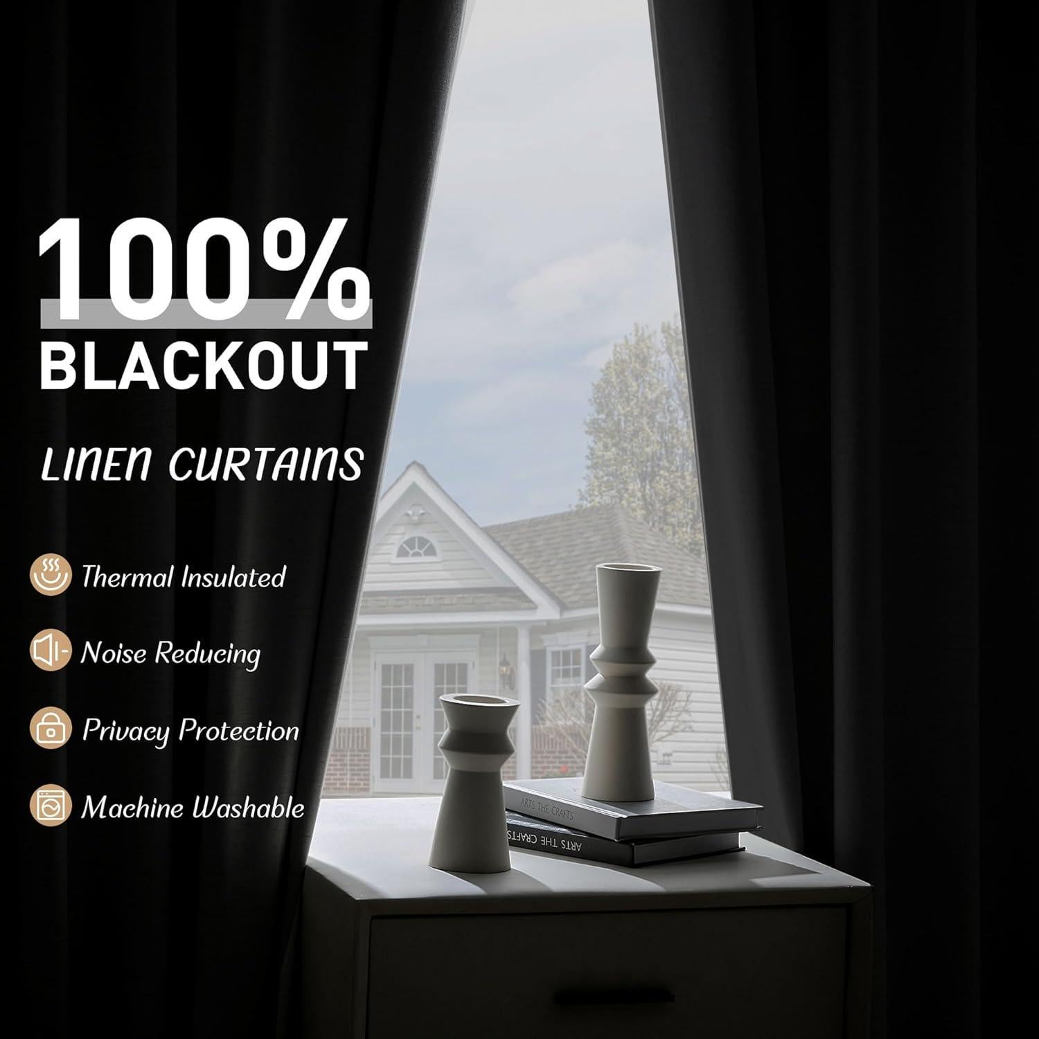 UHITECH 36 Inch Long Blackout Curtains for Living Room 2 Panels Short Linen Black Out Curtain for Small Windows Room Darkening Drapes for Bedroom Thermal