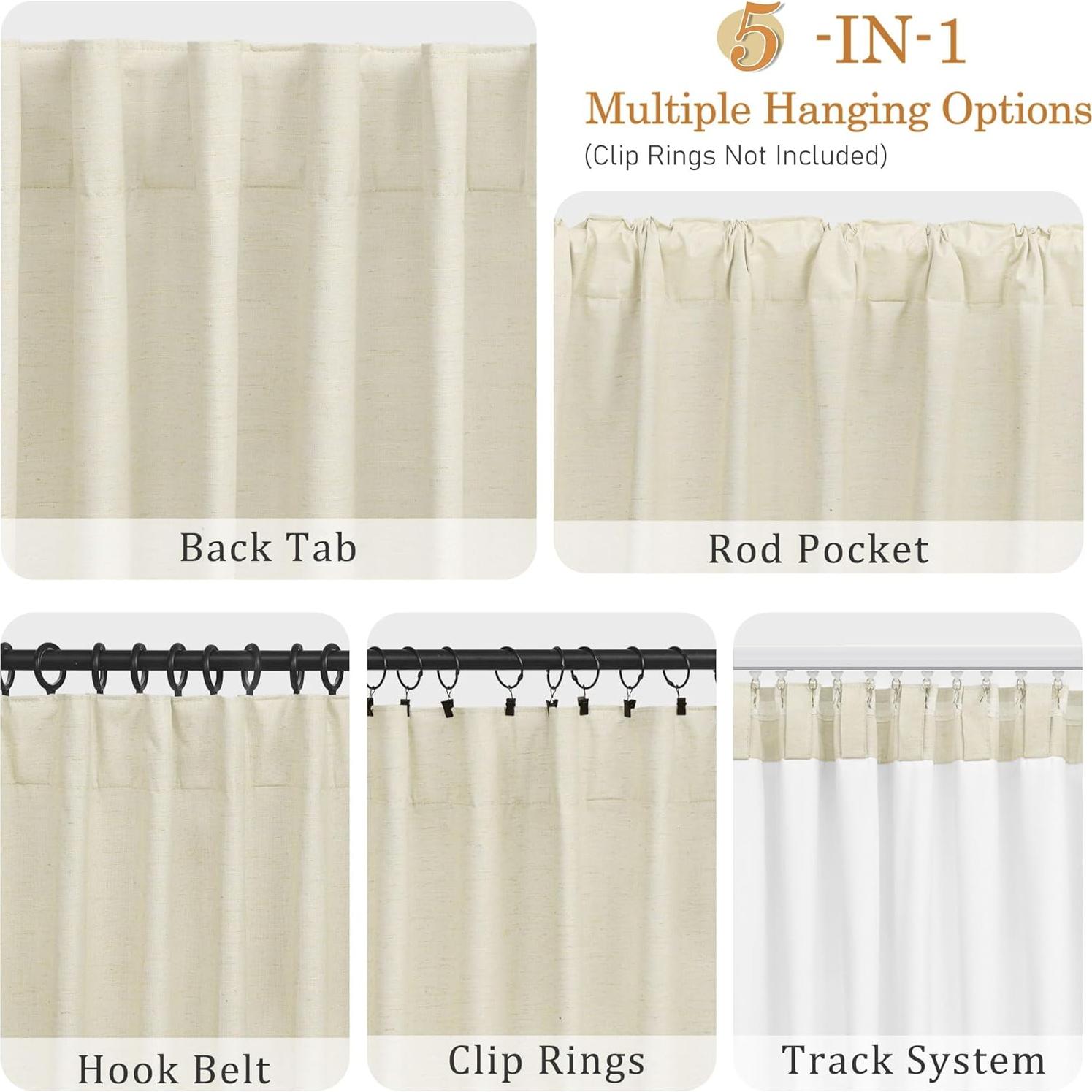 UHITECH 36 Inch Long Blackout Curtains for Living Room 2 Panels Short Linen Black Out Curtain for Small Windows Room Darkening Drapes for Bedroom Thermal