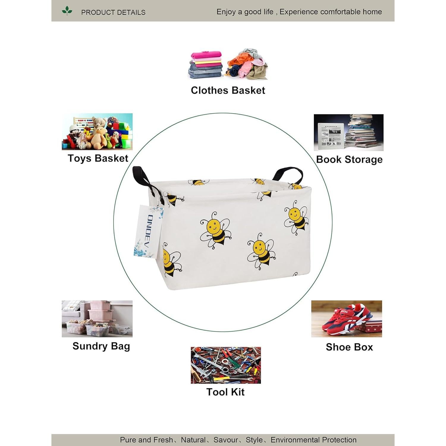 Cesta de lavandería plegable ONOEV 75L Lona Impermeable Abeja