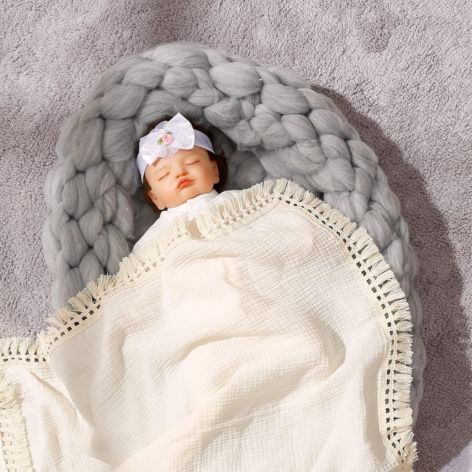 Manta de Muselina Insular Beige 120x100 cm con Borlas