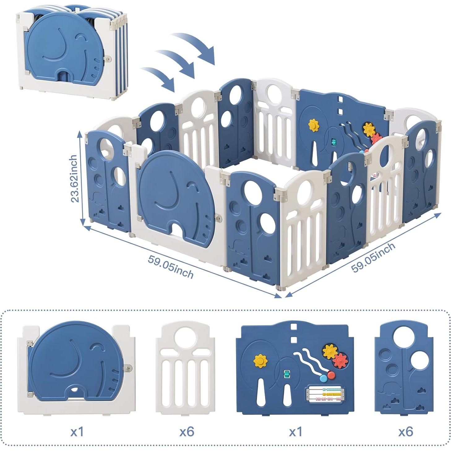 Parque Infantil 14 Paneles Azul - Seguro y Ajustable