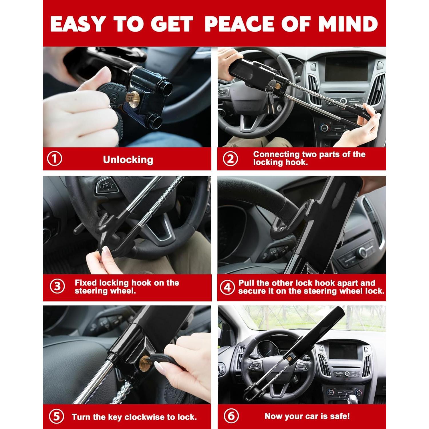 Bloqueo de Volante Antirrobo Tevlaphee Ajustable 2.13 kg