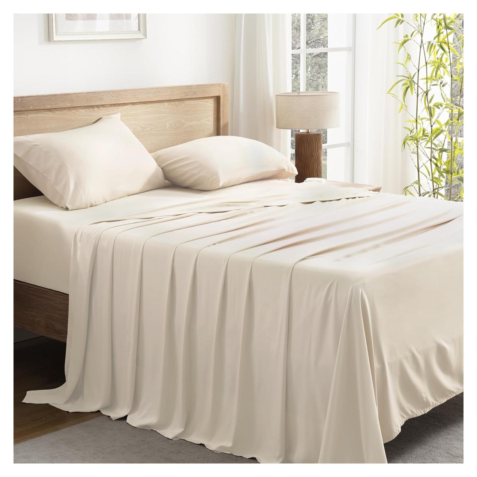 Juego de Sábanas Completo Andency Beige 100% Viscosa Bambú