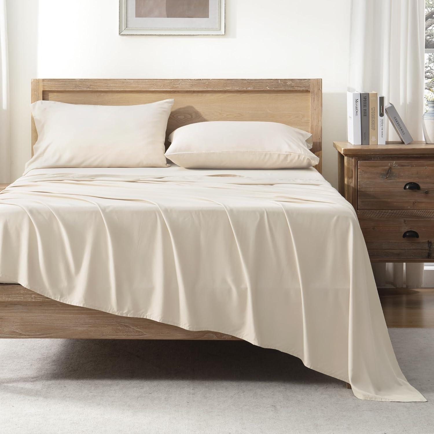 Juego de Sábanas Completo Andency Beige 100% Viscosa Bambú