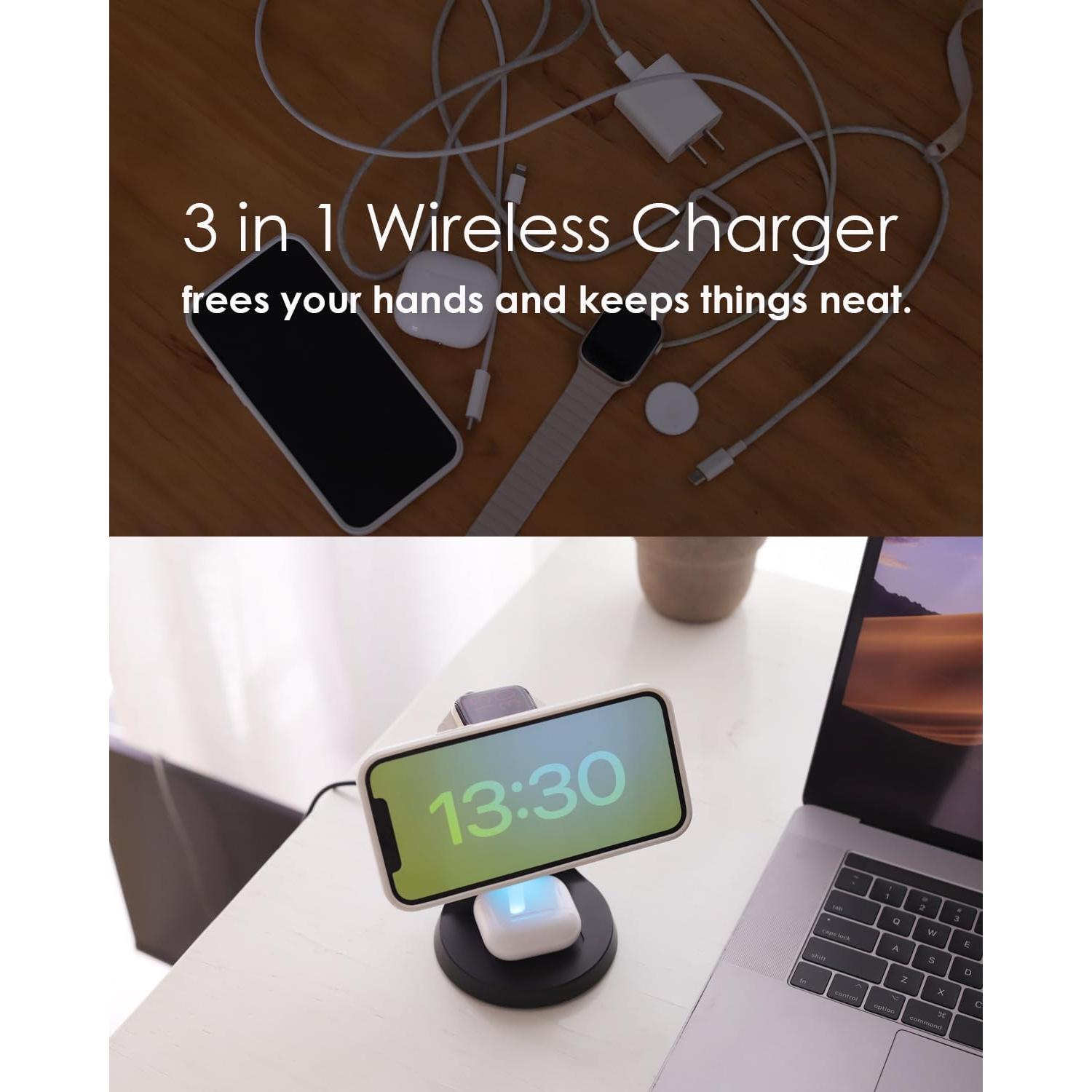 Cargador Inalámbrico 3 en 1 Utotrip para iPhone 12-17, Apple Watch