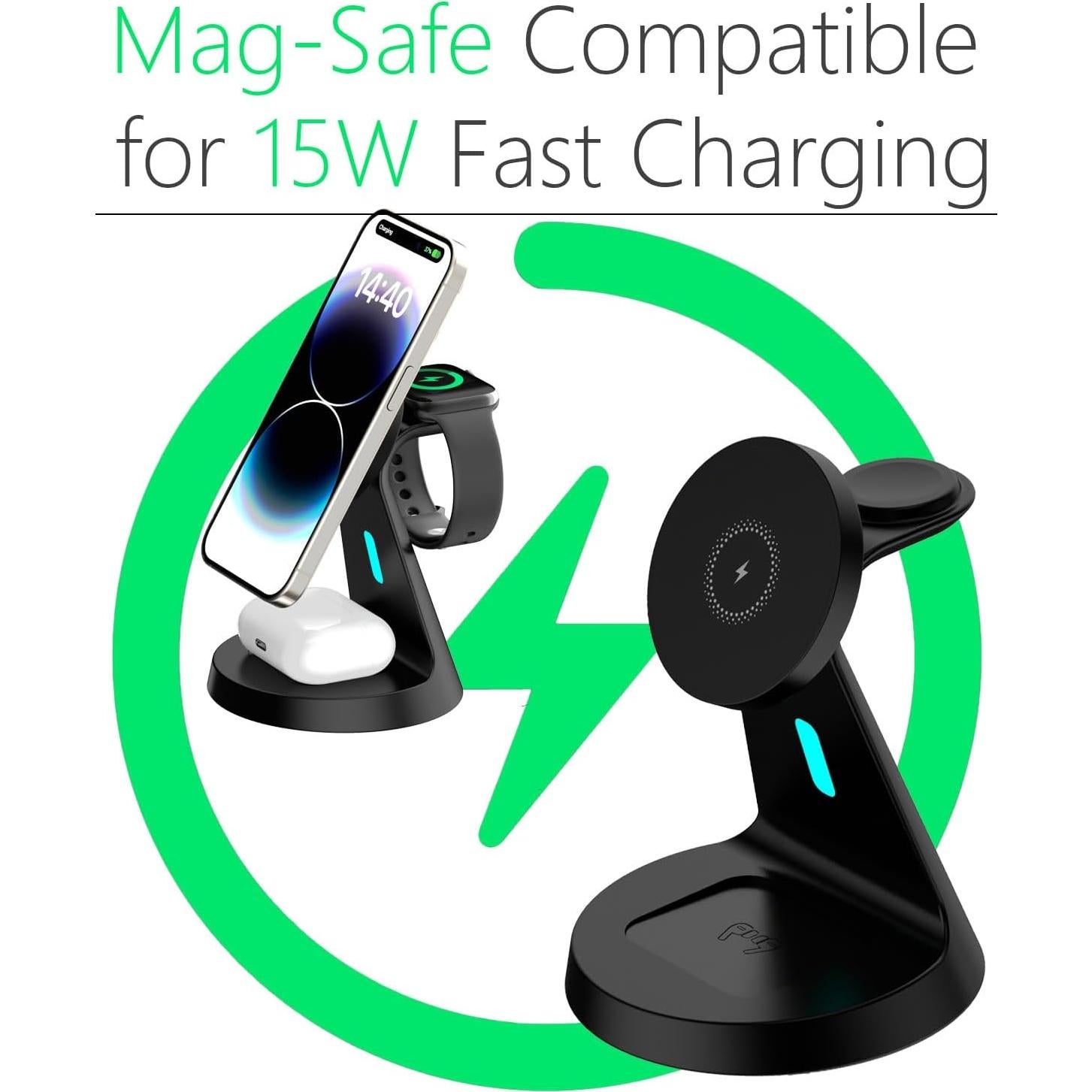 Cargador Inalámbrico 3 en 1 Utotrip para iPhone 12-17, Apple Watch