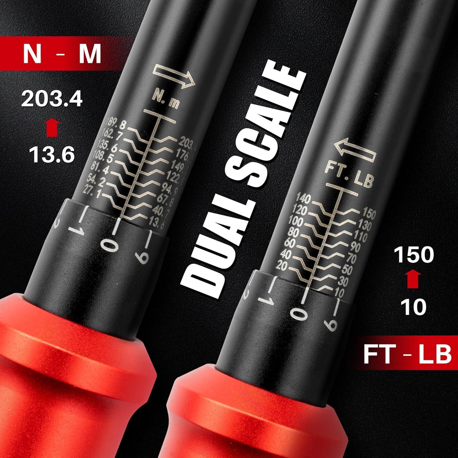 Llave de Torque XEIMILE 1/2" 10-150 Ft-Lb (13.6-203.4 Nm) Ajustable