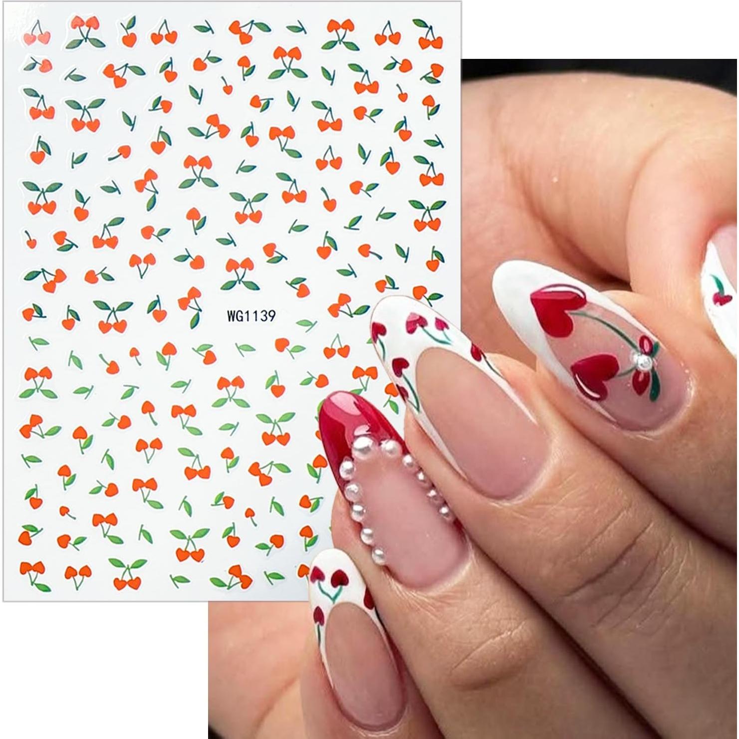 Calcomanías de Uñas de Cereza NZRAESTRS - 6 Hojas Autoadhesivas