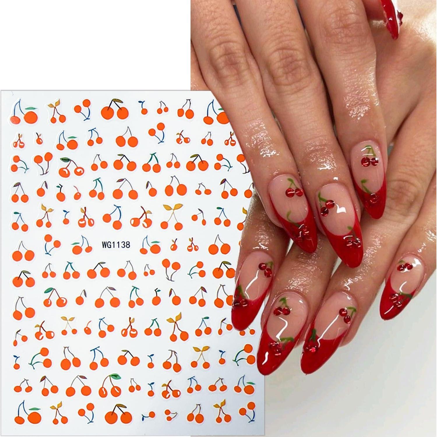 Calcomanías de Uñas de Cereza NZRAESTRS - 6 Hojas Autoadhesivas