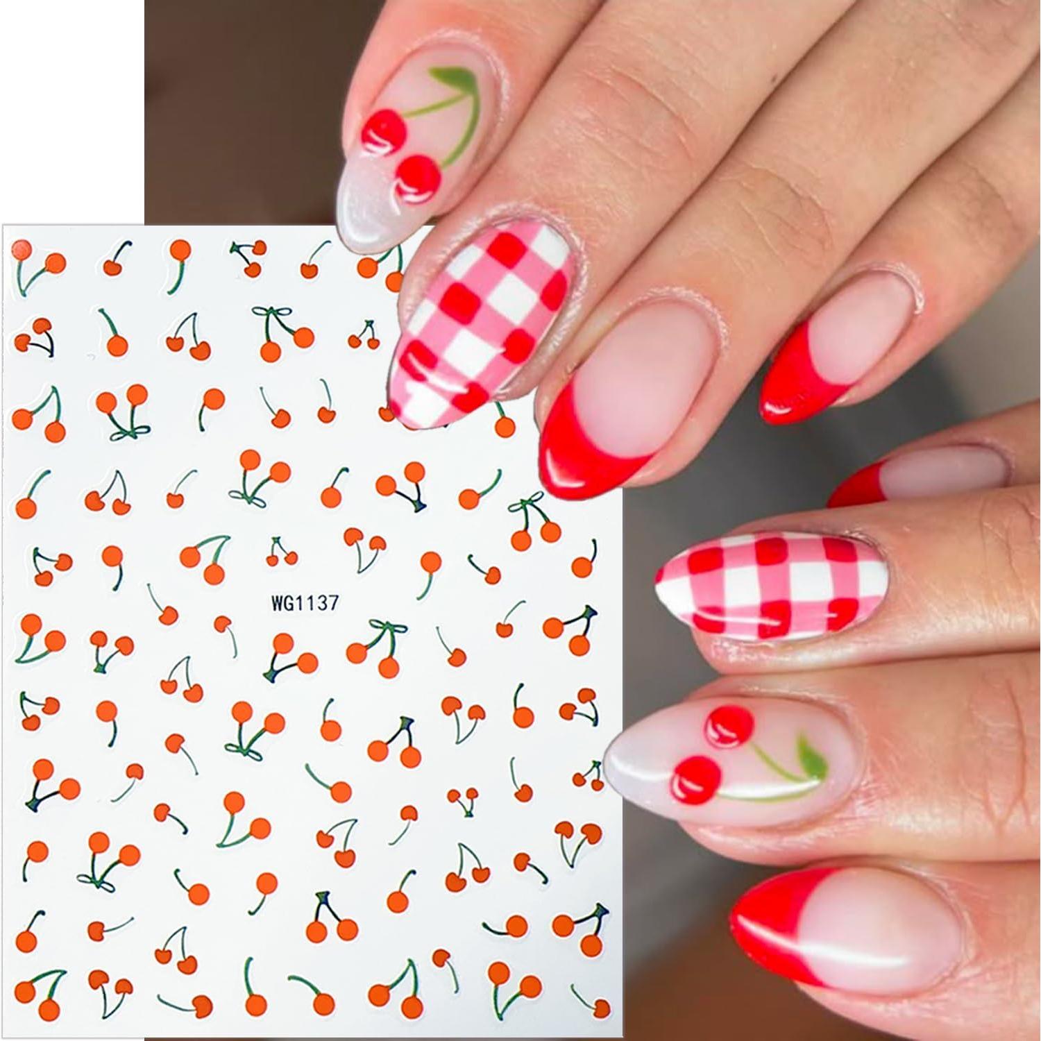 Calcomanías de Uñas de Cereza NZRAESTRS - 6 Hojas Autoadhesivas