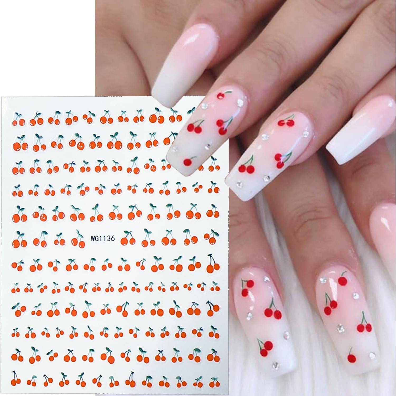 Calcomanías de Uñas de Cereza NZRAESTRS - 6 Hojas Autoadhesivas