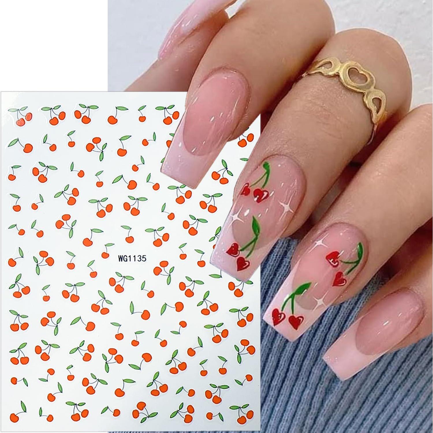 Calcomanías de Uñas de Cereza NZRAESTRS - 6 Hojas Autoadhesivas