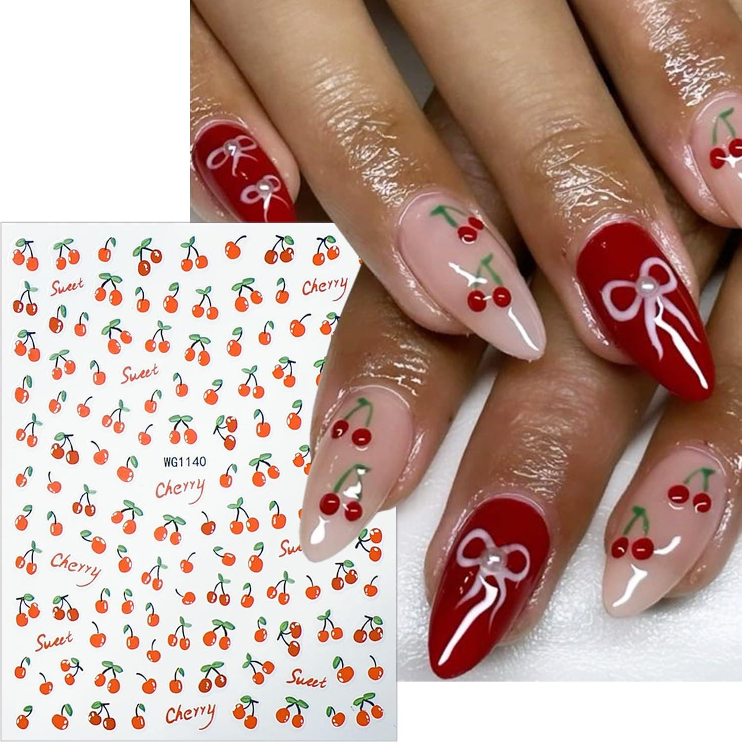 Calcomanías de Uñas de Cereza NZRAESTRS - 6 Hojas Autoadhesivas